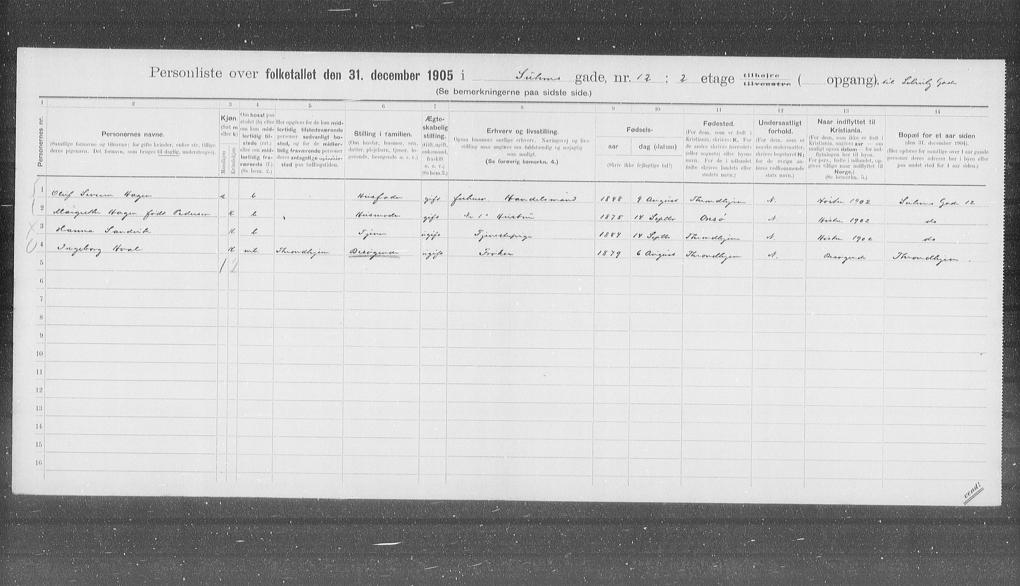 OBA, Municipal Census 1905 for Kristiania, 1905, p. 54768