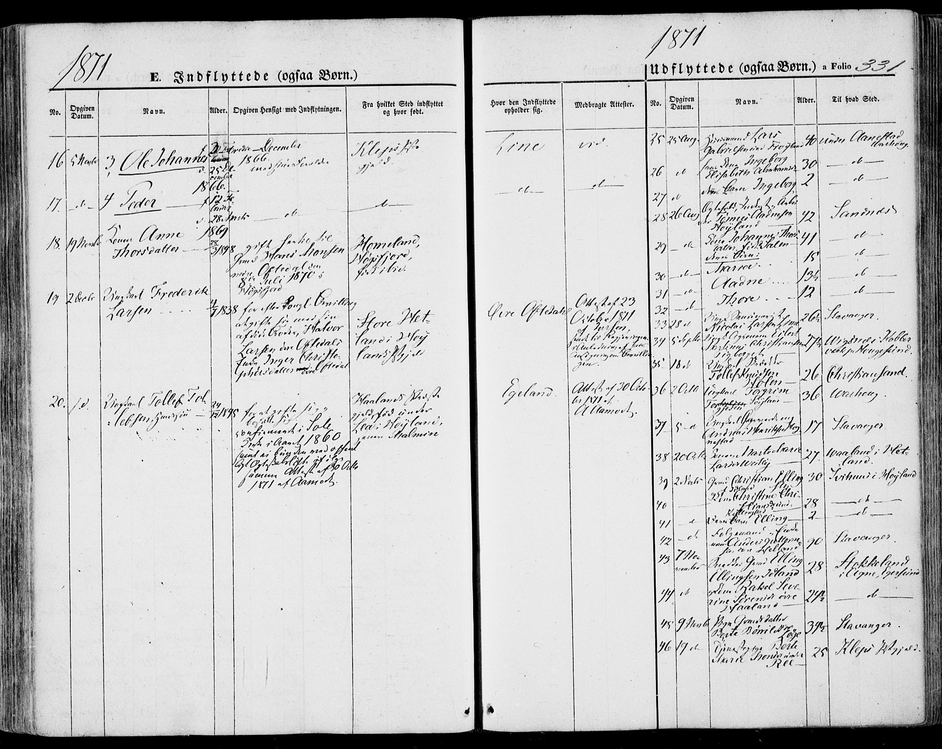Lye sokneprestkontor, SAST/A-101794/001/30BA/L0007: Parish register (official) no. A 6, 1856-1871, p. 331