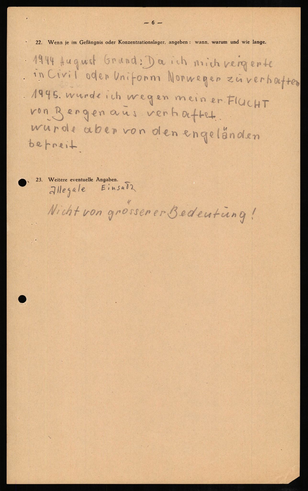 Forsvaret, Forsvarets overkommando II, AV/RA-RAFA-3915/D/Db/L0010: CI Questionaires. Tyske okkupasjonsstyrker i Norge. Tyskere., 1945-1946, p. 9