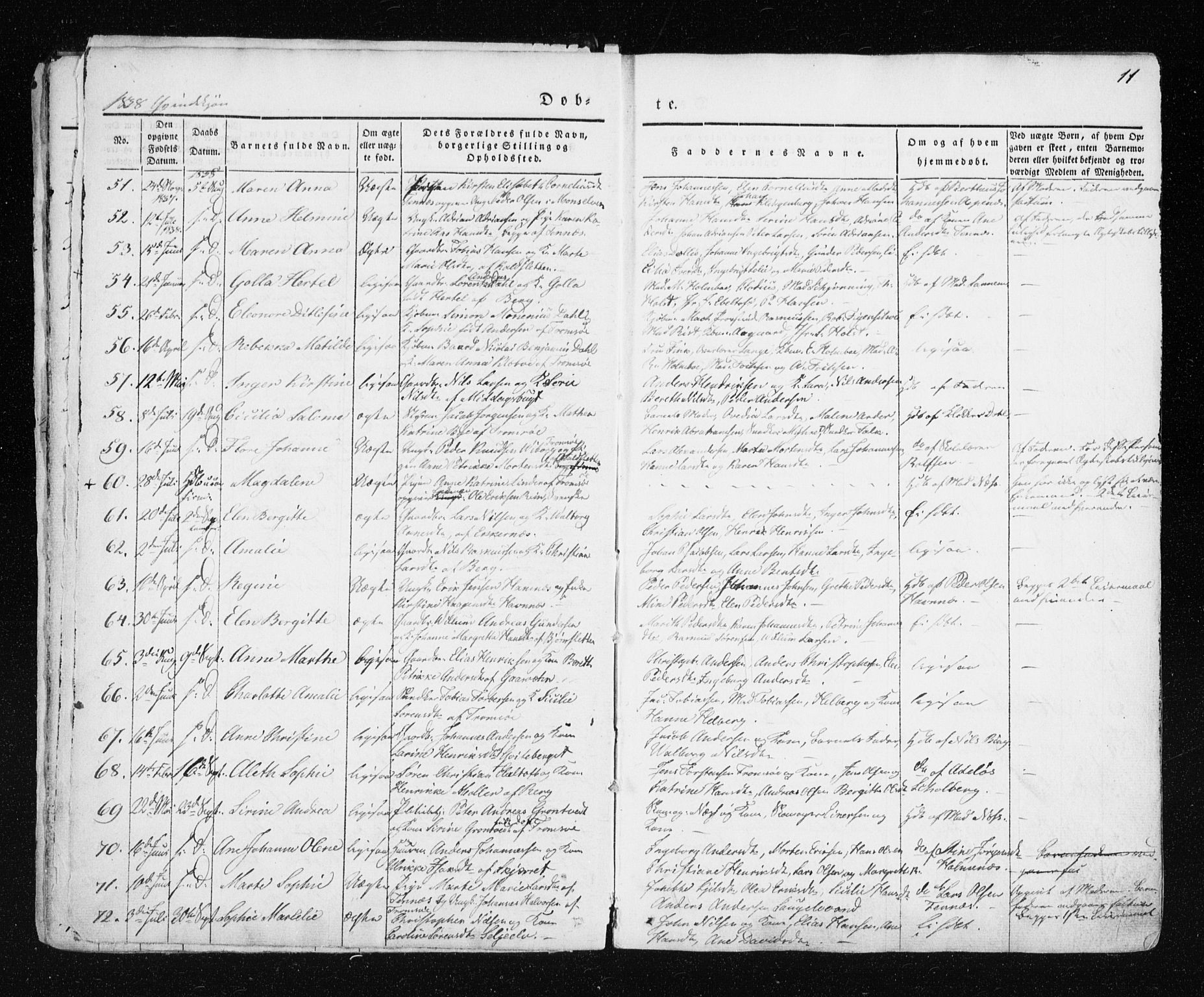 Tromsø sokneprestkontor/stiftsprosti/domprosti, SATØ/S-1343/G/Ga/L0009kirke: Parish register (official) no. 9, 1837-1847, p. 11