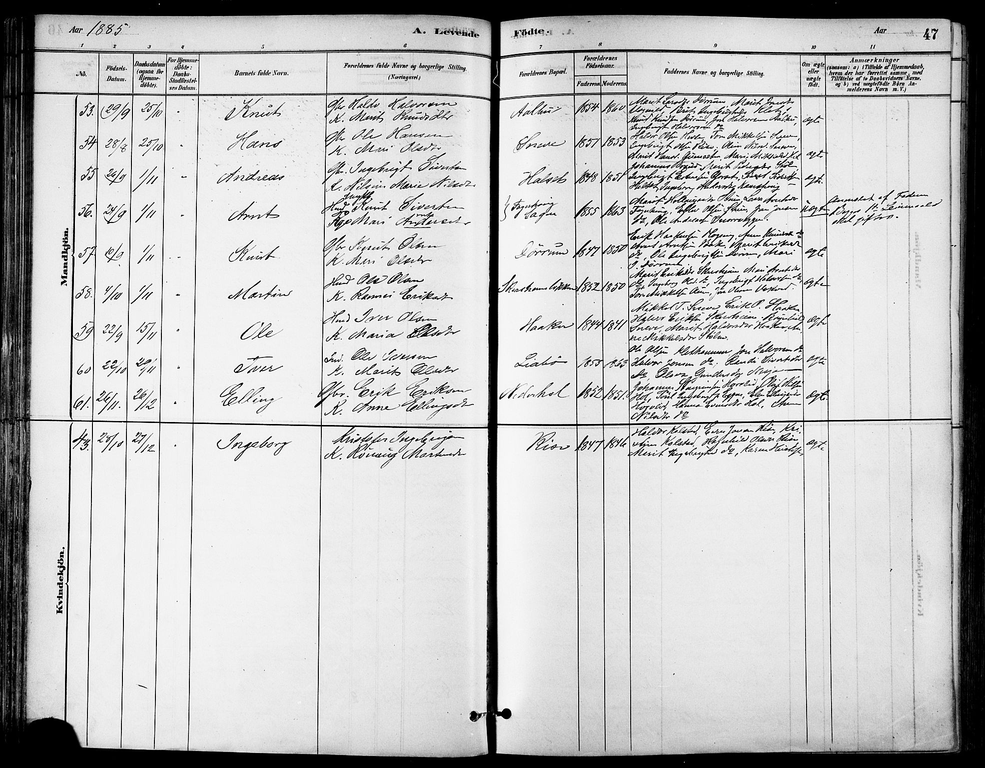 Ministerialprotokoller, klokkerbøker og fødselsregistre - Sør-Trøndelag, SAT/A-1456/678/L0901: Parish register (official) no. 678A10, 1881-1894, p. 47