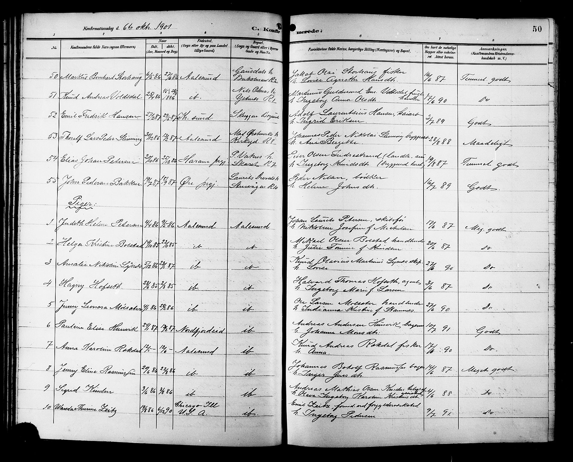 Ministerialprotokoller, klokkerbøker og fødselsregistre - Møre og Romsdal, AV/SAT-A-1454/529/L0469: Parish register (copy) no. 529C06, 1898-1906, p. 50