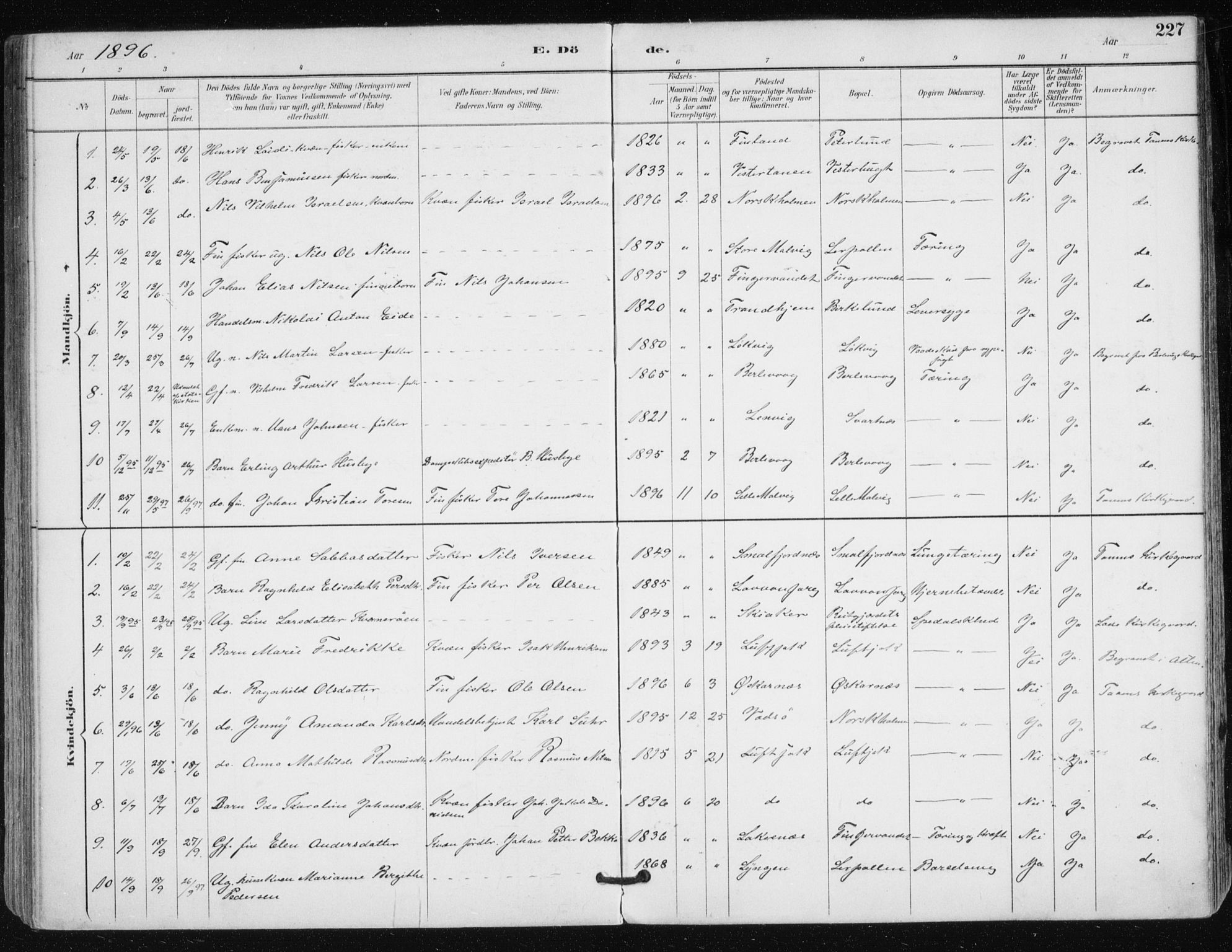 Tana sokneprestkontor, SATØ/S-1334/H/Ha/L0005kirke: Parish register (official) no. 5, 1891-1903, p. 227