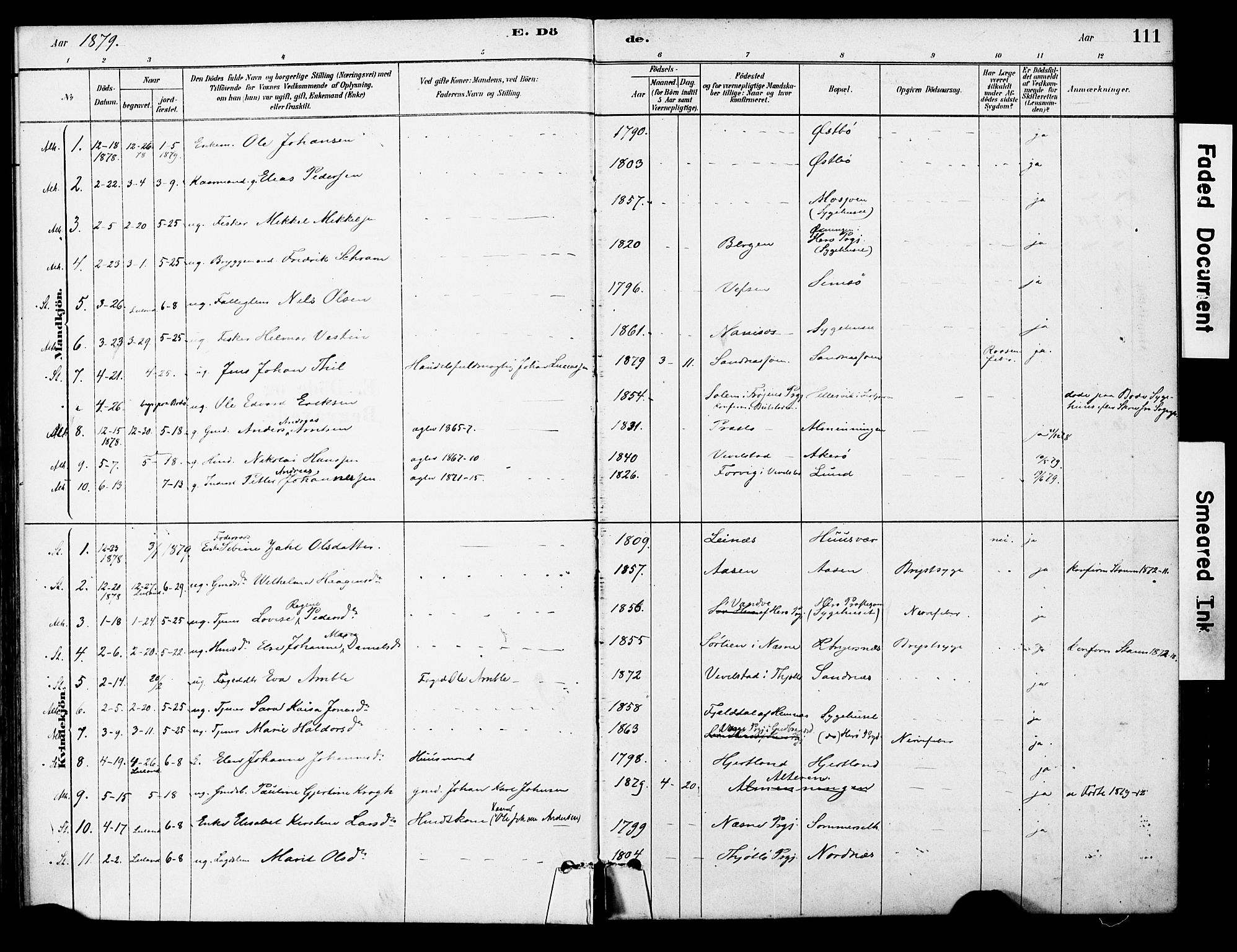 Ministerialprotokoller, klokkerbøker og fødselsregistre - Nordland, AV/SAT-A-1459/830/L0450: Parish register (official) no. 830A14, 1879-1896, p. 111