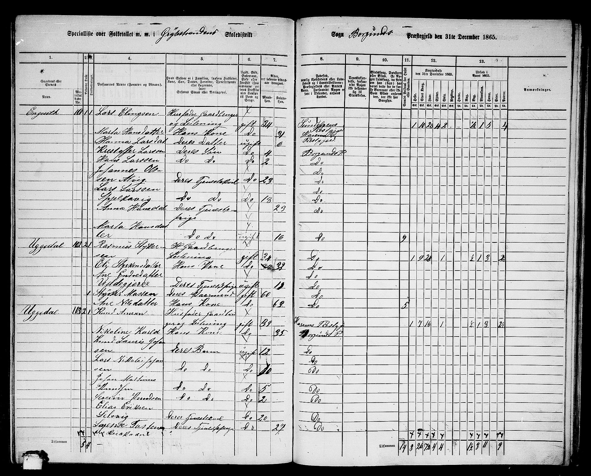 RA, 1865 census for Borgund, 1865, p. 226