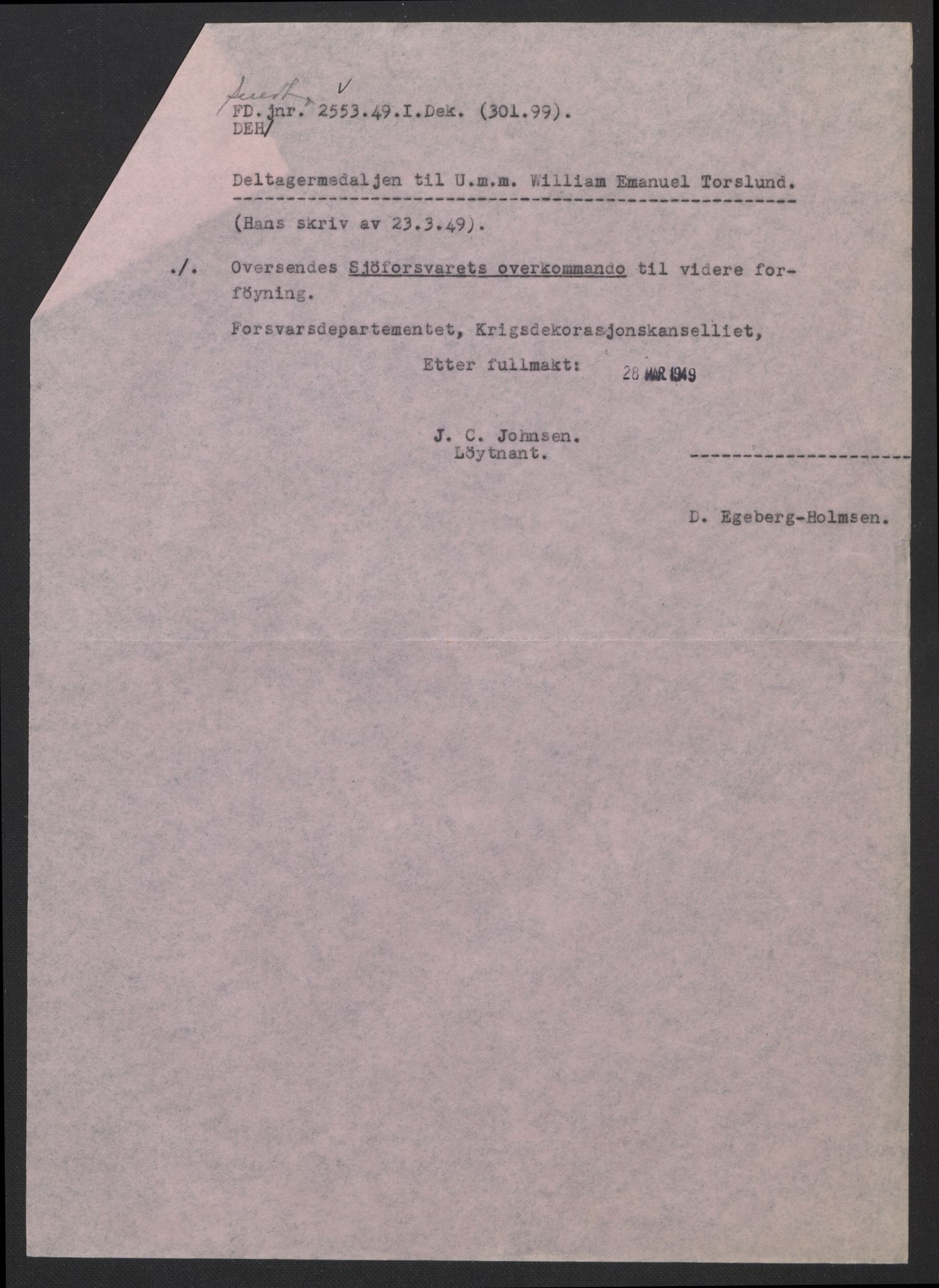 Forsvarsdepartementet, arkivet 1940-1945, AV/RA-RAFA-2062, 1940-1945, p. 1020