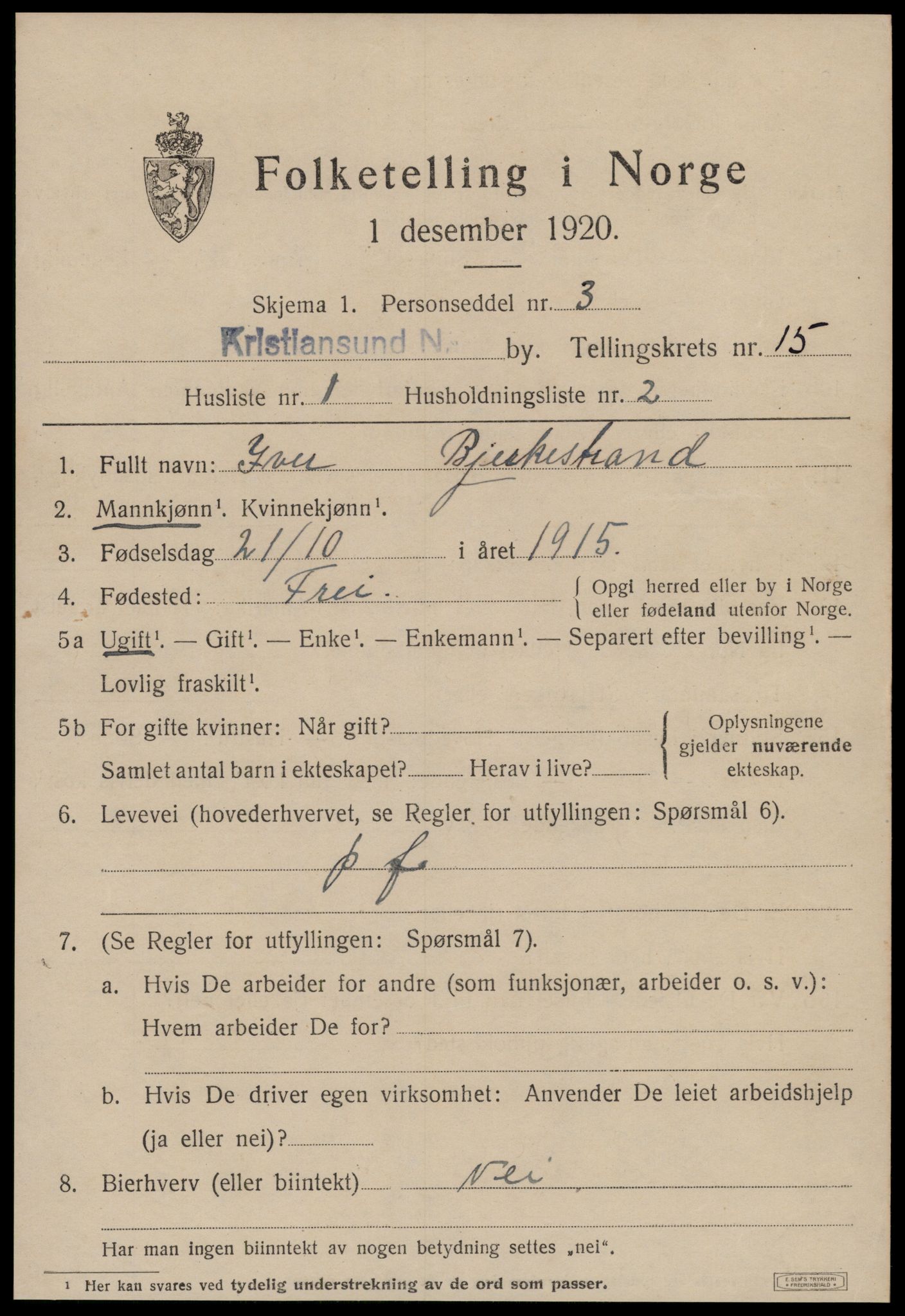 SAT, 1920 census for Kristiansund, 1920, p. 30903