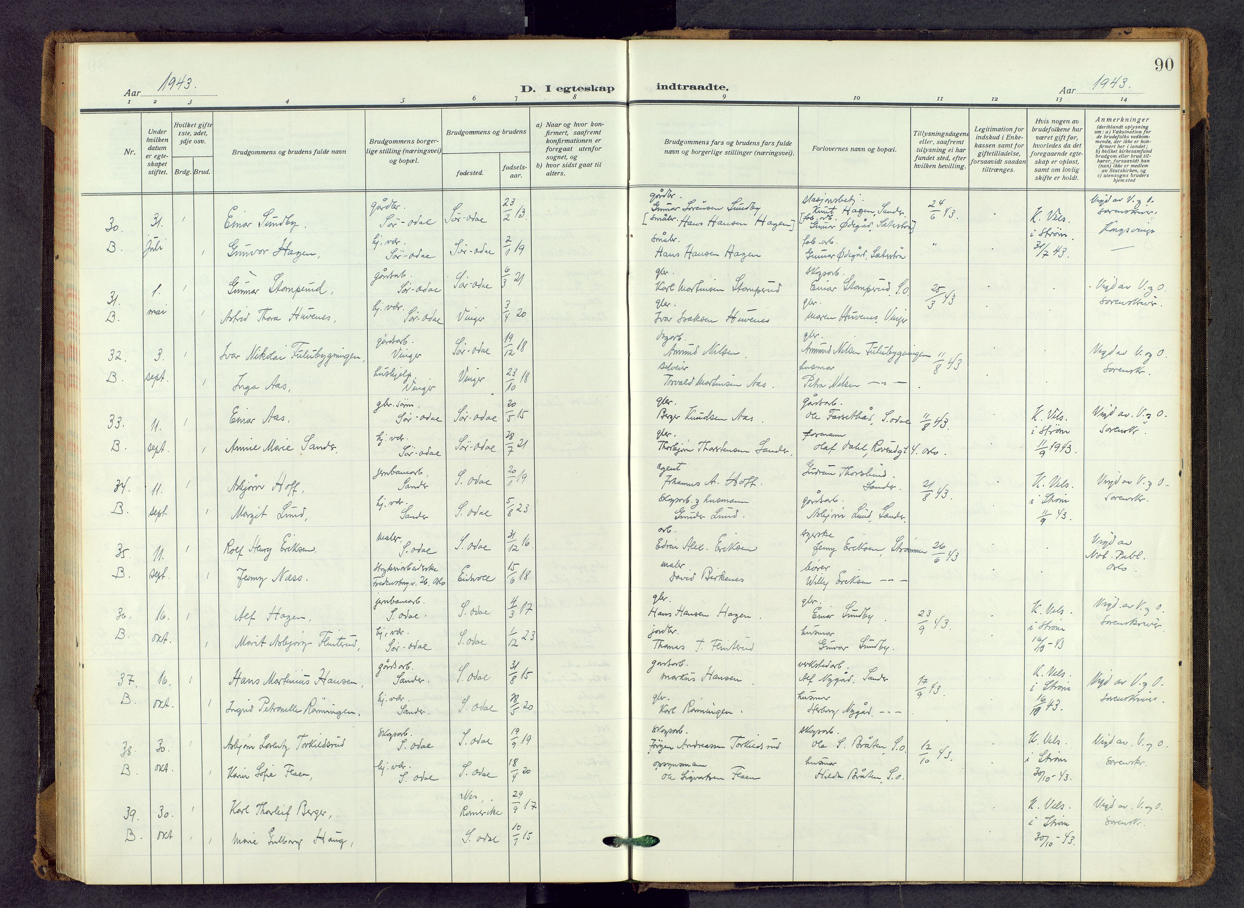 Sør-Odal prestekontor, AV/SAH-PREST-030/H/Ha/Haa/L0011: Parish register (official) no. 11, 1922-1945, p. 90