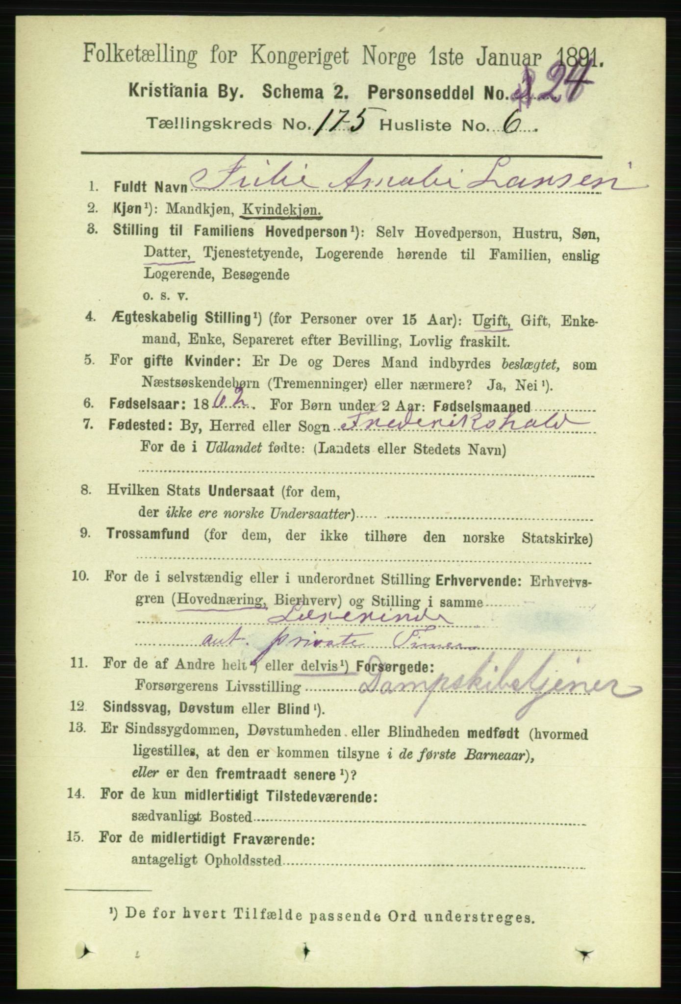 RA, 1891 census for 0301 Kristiania, 1891, p. 105098