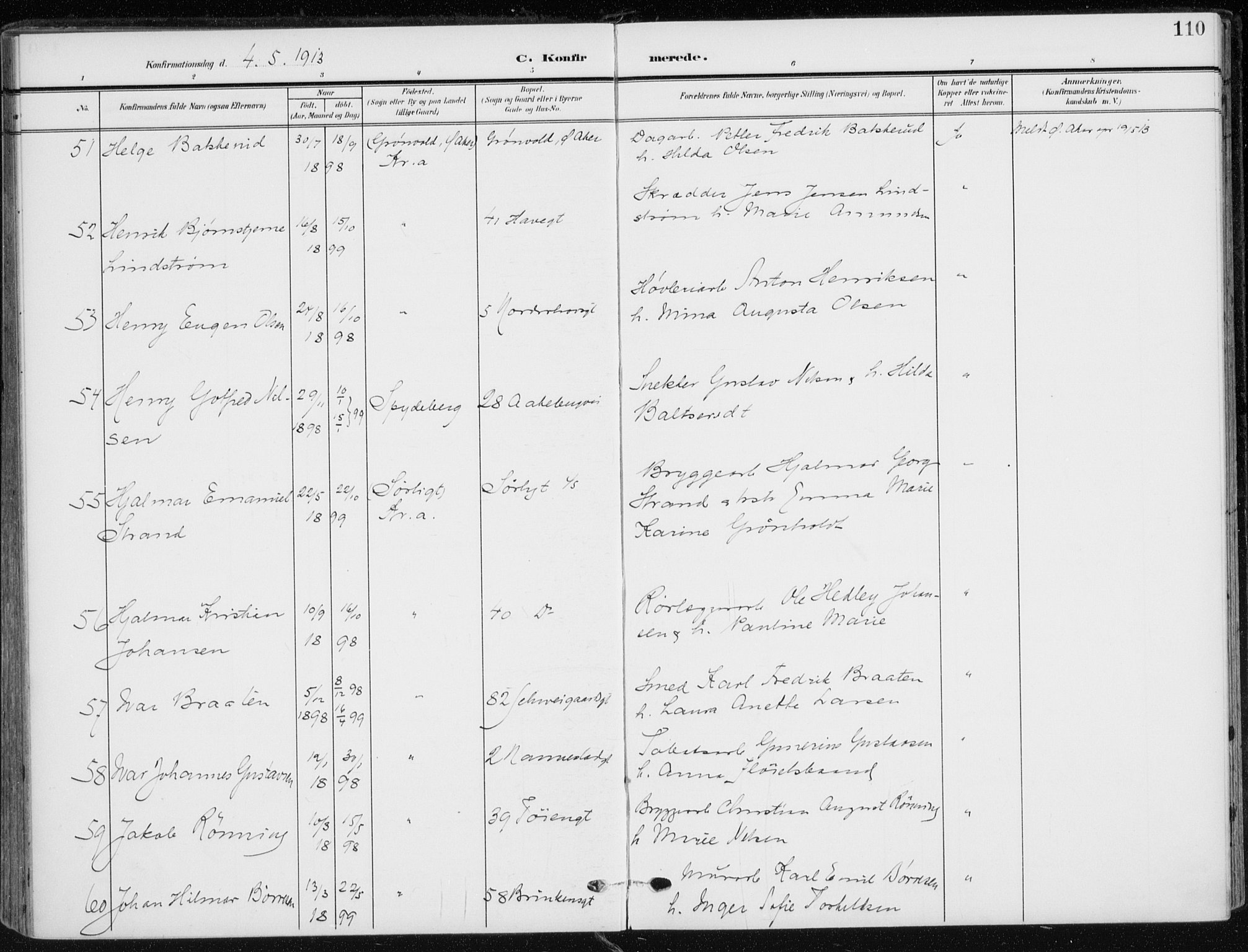 Kampen prestekontor Kirkebøker, AV/SAO-A-10853/F/Fa/L0011: Parish register (official) no. I 11, 1907-1917, p. 110