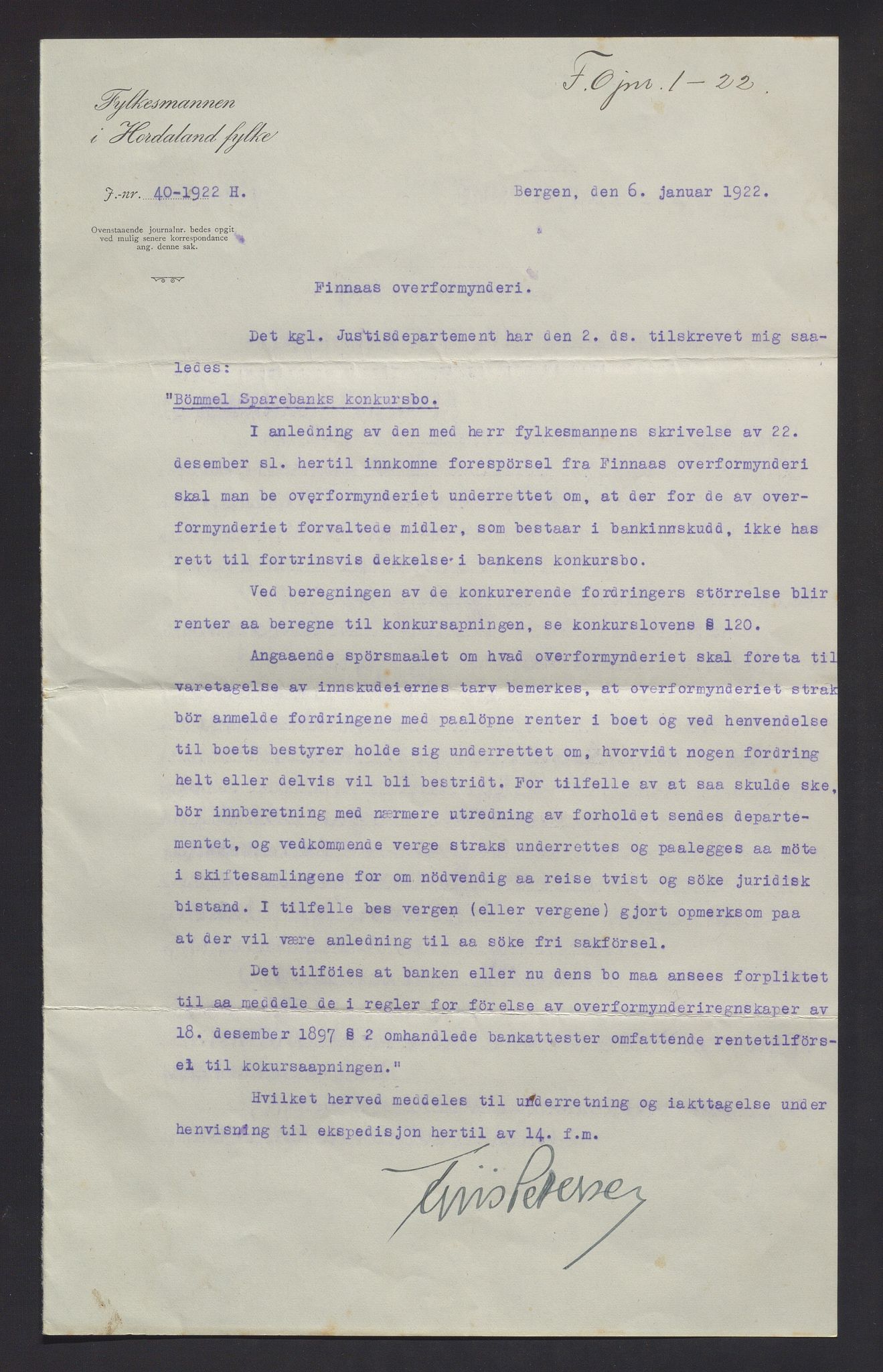 Finnaas kommune. Overformynderiet, IKAH/1218a-812/D/Da/Daa/L0003/0003: Kronologisk ordna korrespondanse / Kronologisk ordna korrespondanse, 1920-1921