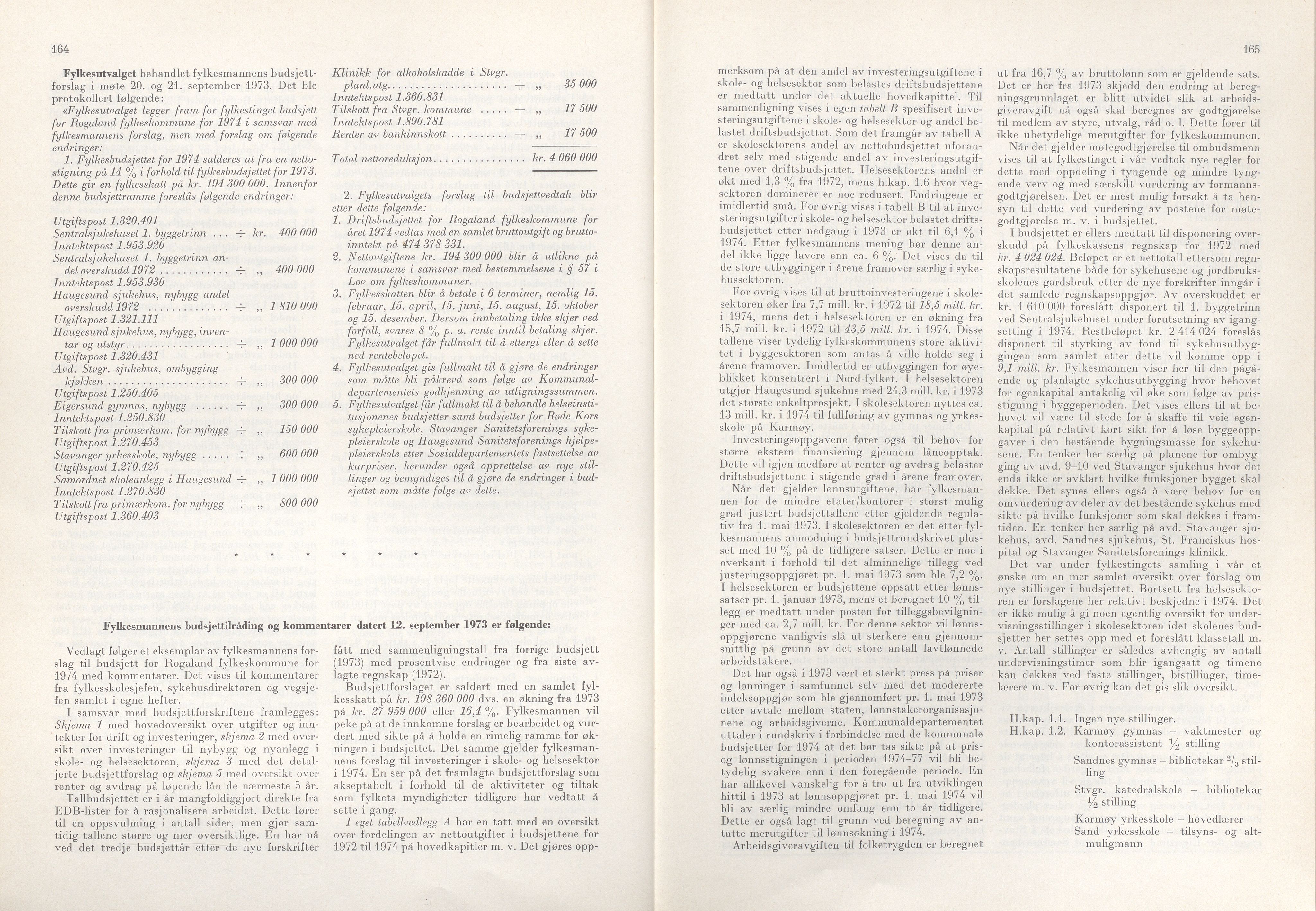 Rogaland fylkeskommune - Fylkesrådmannen , IKAR/A-900/A/Aa/Aaa/L0093: Møtebok , 1973, p. 164-165