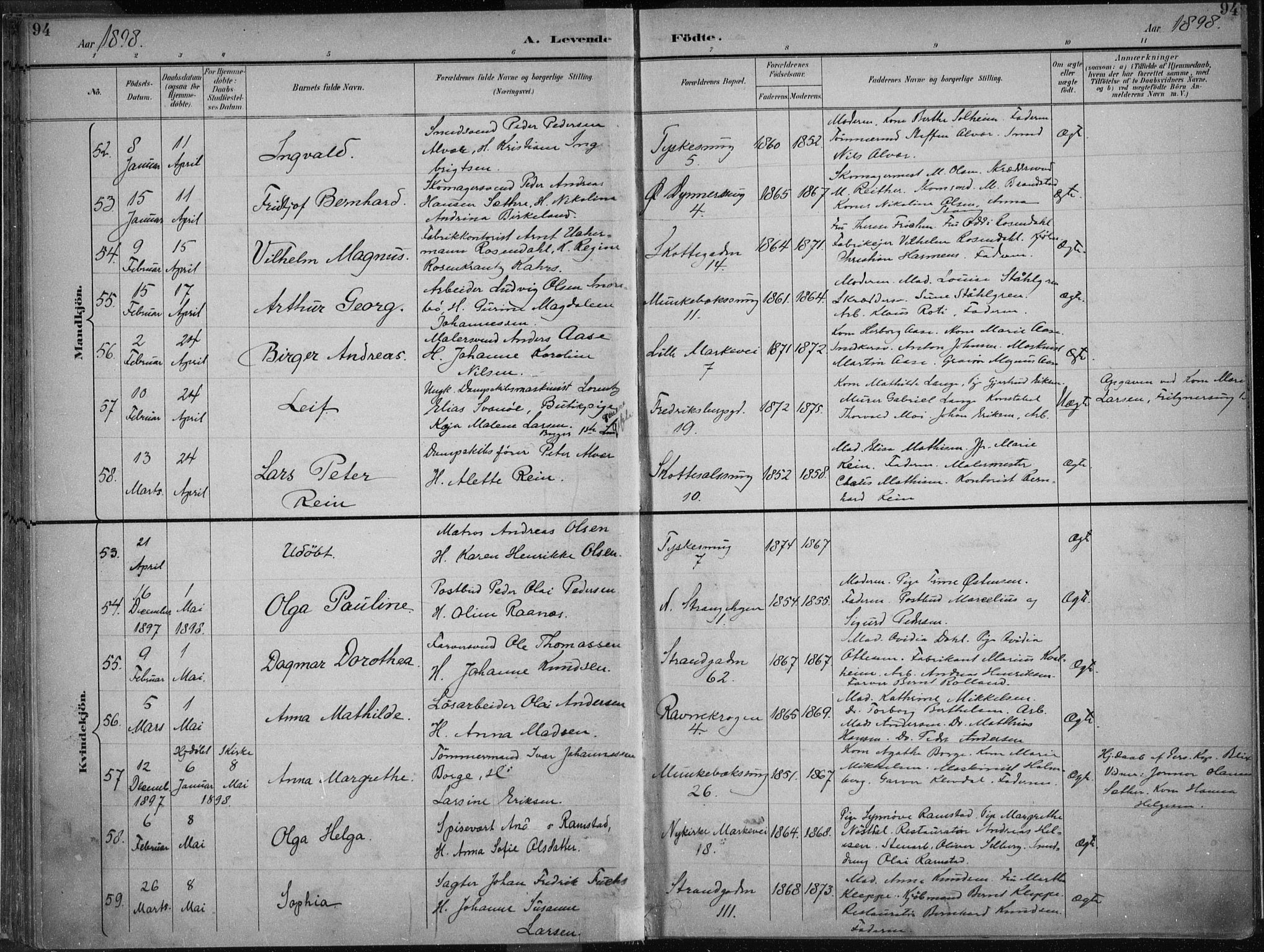 Nykirken Sokneprestembete, AV/SAB-A-77101/H/Haa/L0018: Parish register (official) no. B 6, 1895-1903, p. 94