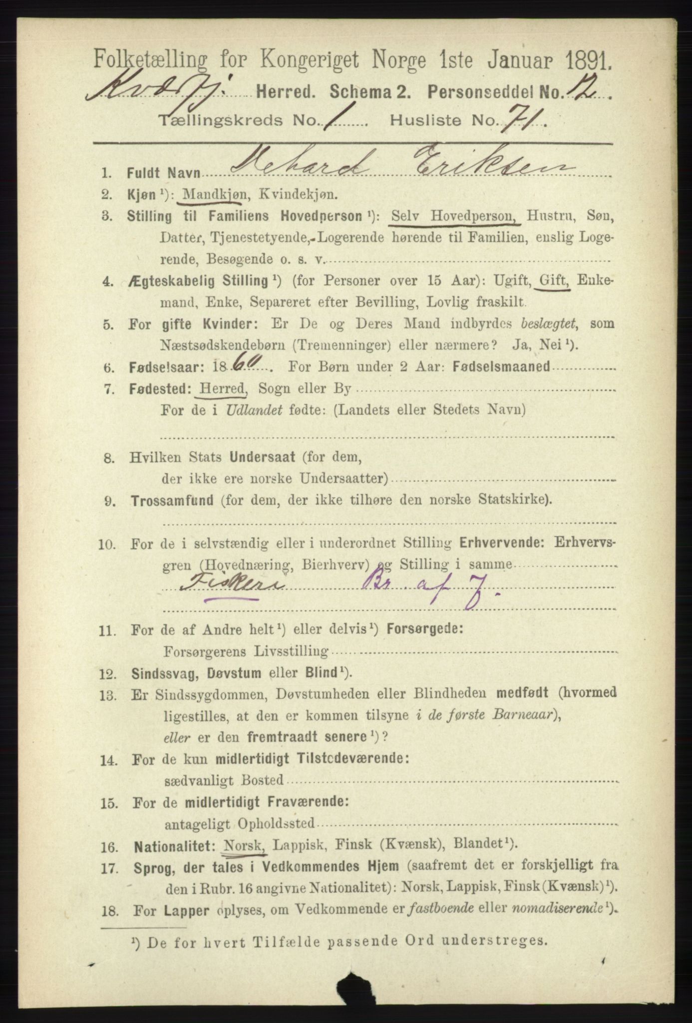 RA, 1891 census for 1911 Kvæfjord, 1891, p. 608