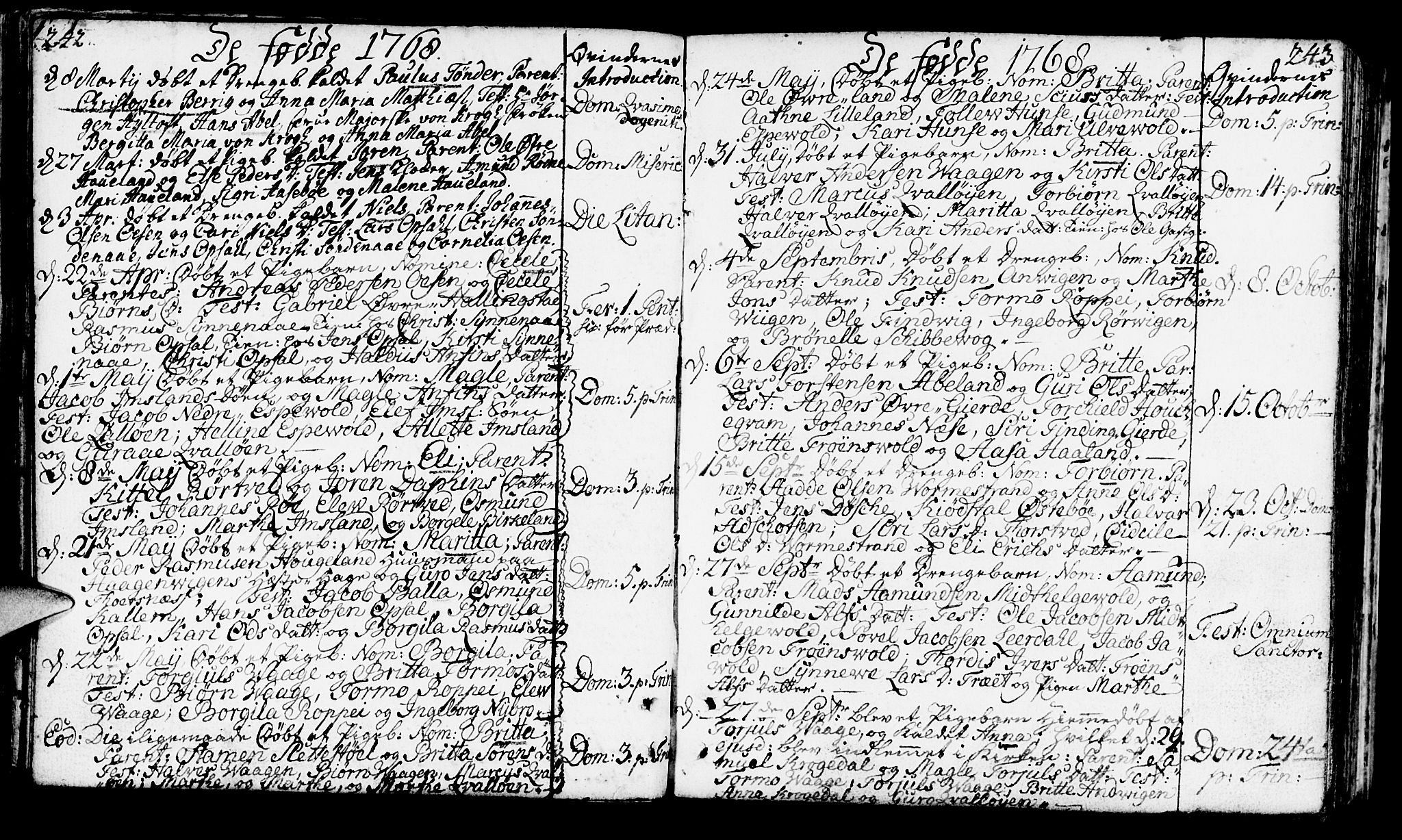 Vikedal sokneprestkontor, AV/SAST-A-101840/01/IV: Parish register (official) no. A 1, 1737-1778, p. 242-243