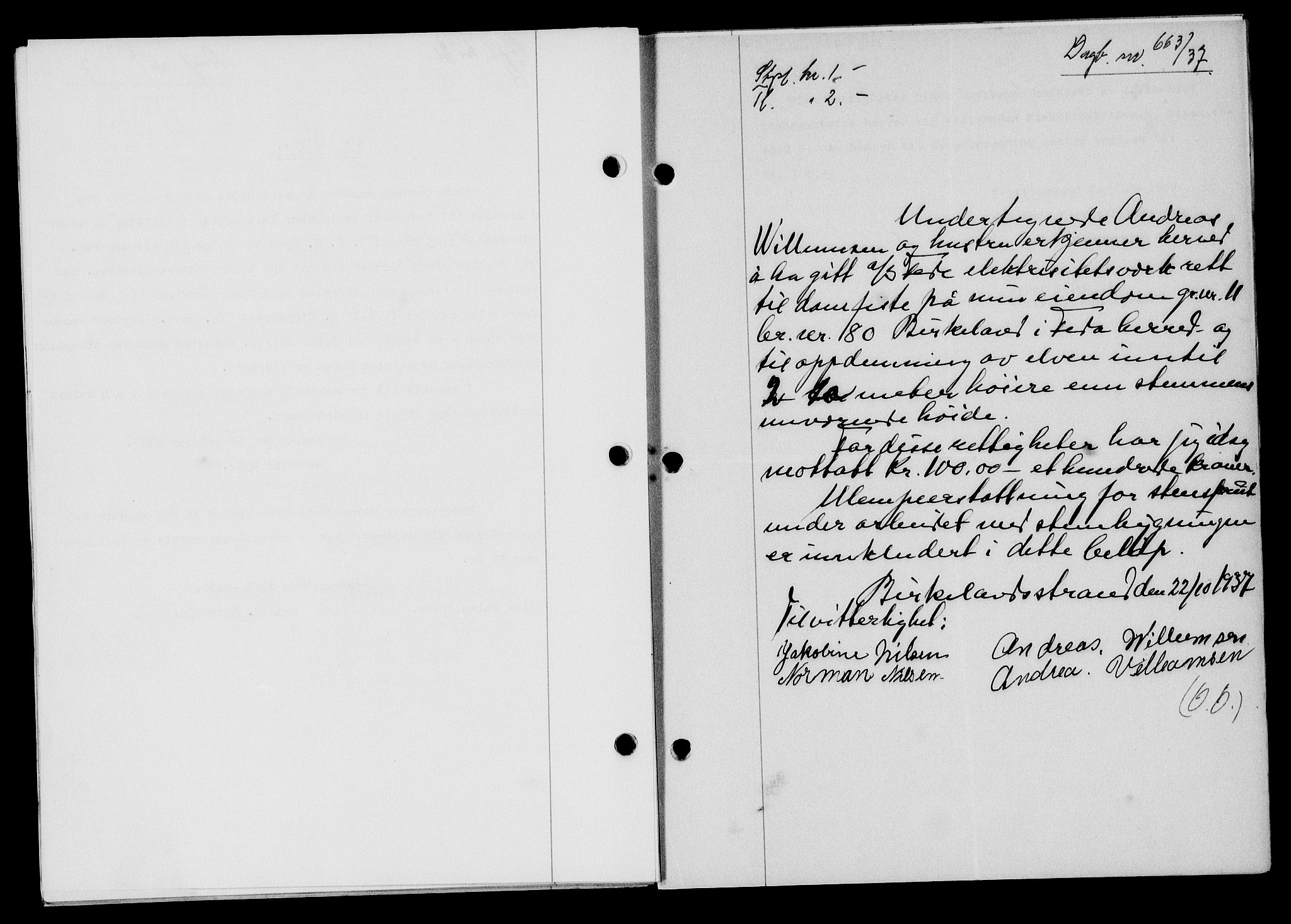 Flekkefjord sorenskriveri, SAK/1221-0001/G/Gb/Gba/L0054: Mortgage book no. A-2, 1937-1938, Diary no: : 663/1937