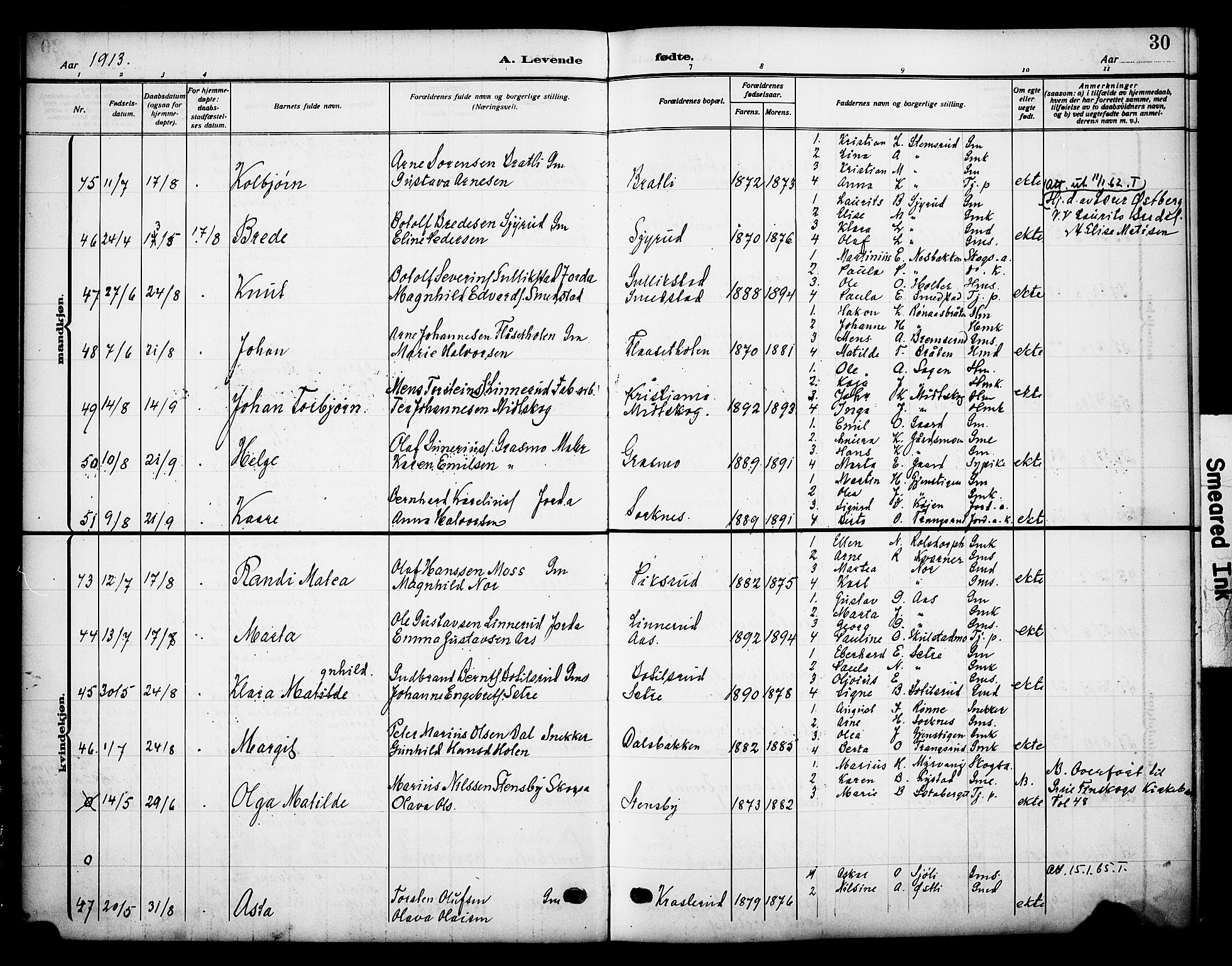 Grue prestekontor, AV/SAH-PREST-036/H/Ha/Haa/L0015: Parish register (official) no. 15, 1911-1922, p. 30