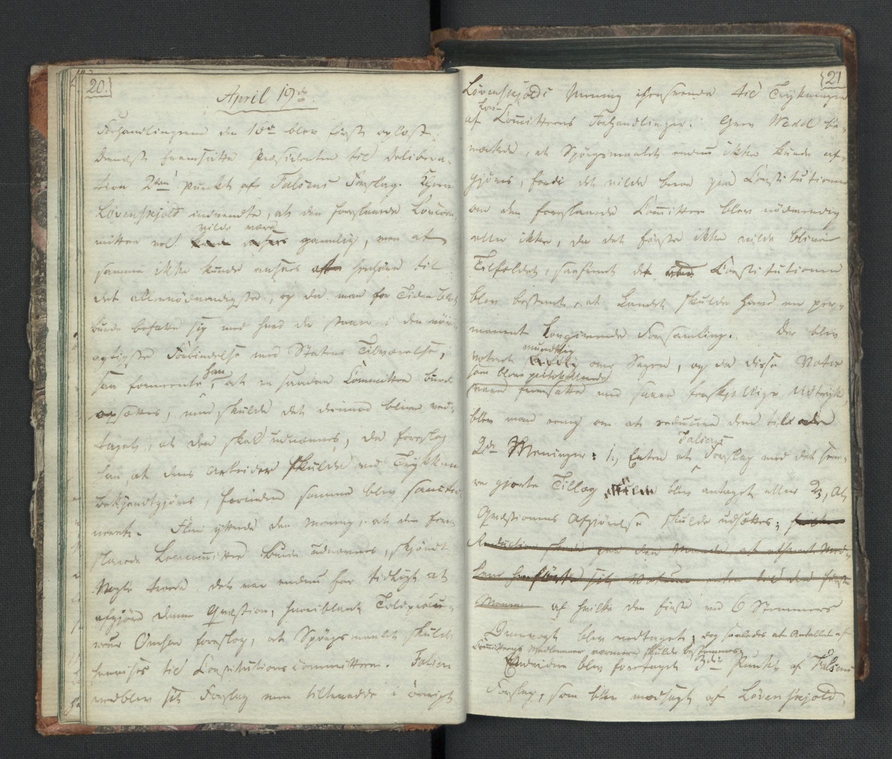 Manuskriptsamlingen, RA/EA-3667/H/L0021: Byfogd Gregers Winther Wulfbergs dagbok under Riksforsamlingen på Eidsvoll, 1814, p. 20-21