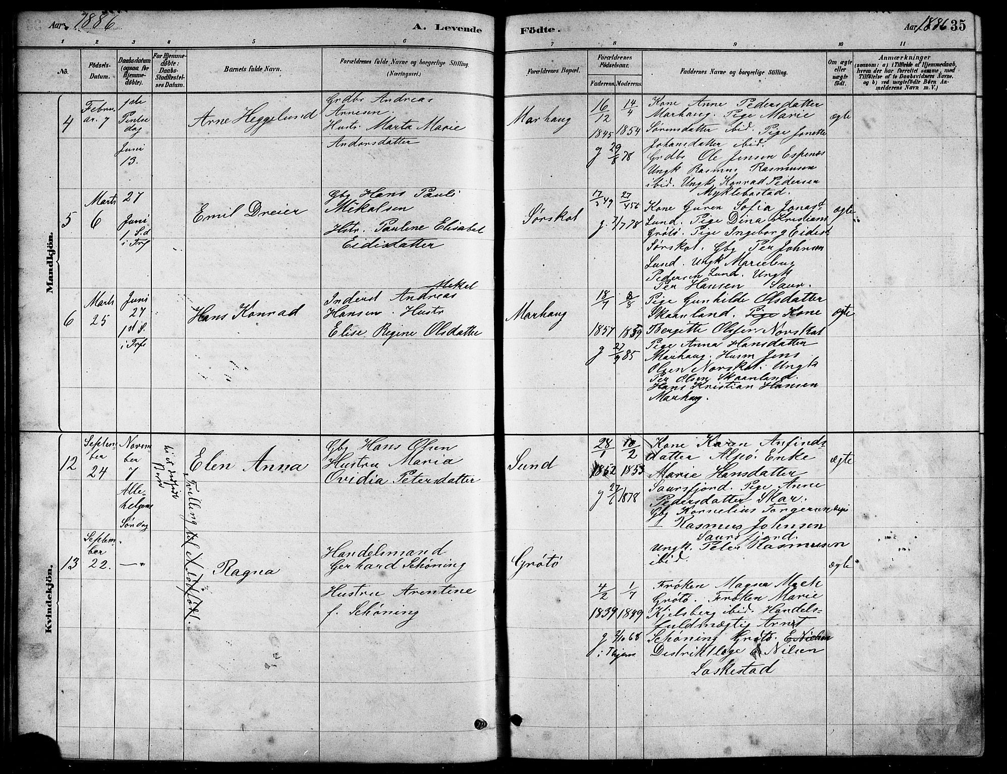 Ministerialprotokoller, klokkerbøker og fødselsregistre - Nordland, AV/SAT-A-1459/857/L0828: Parish register (copy) no. 857C03, 1879-1908, p. 35