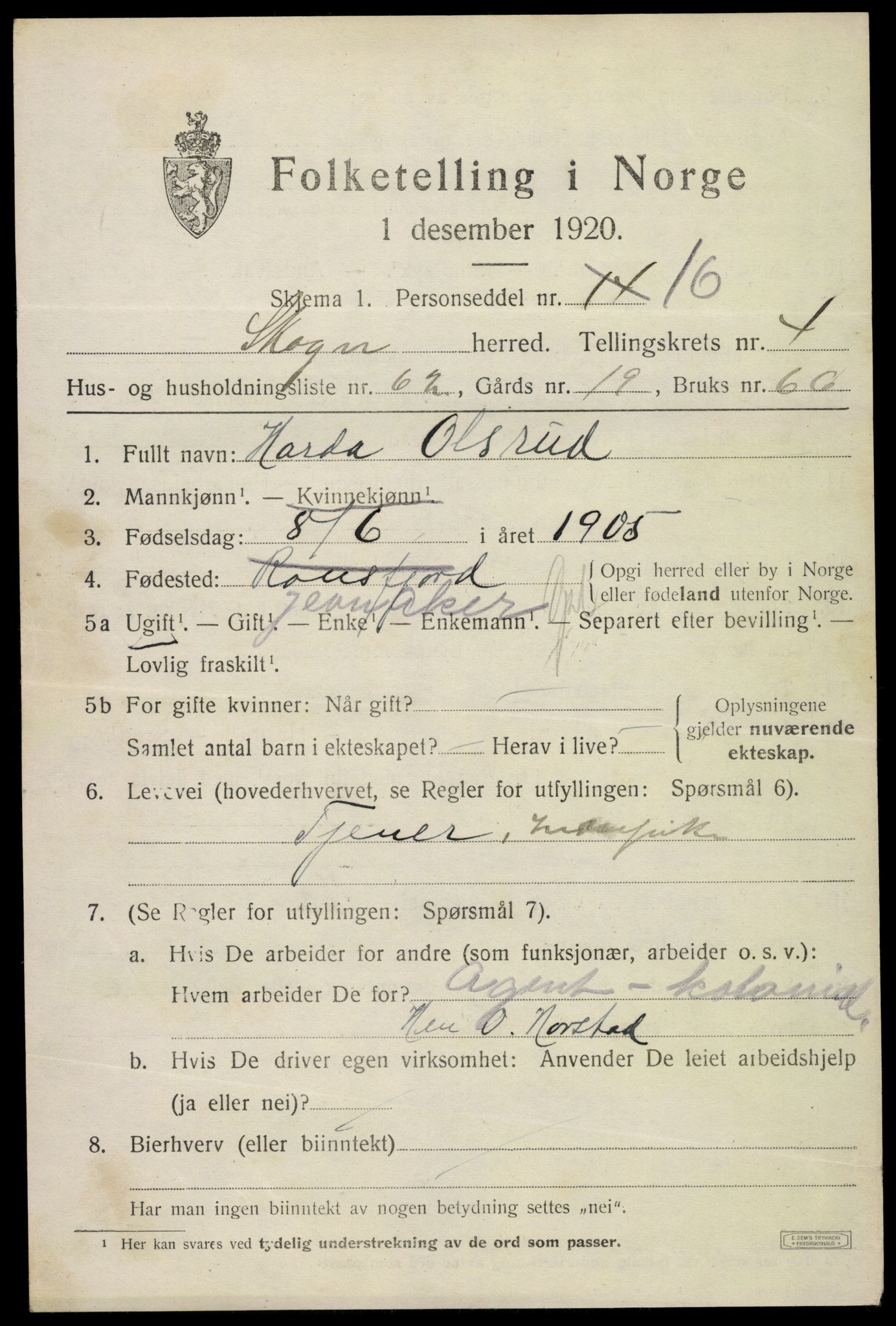 SAKO, 1920 census for Skoger, 1920, p. 10891