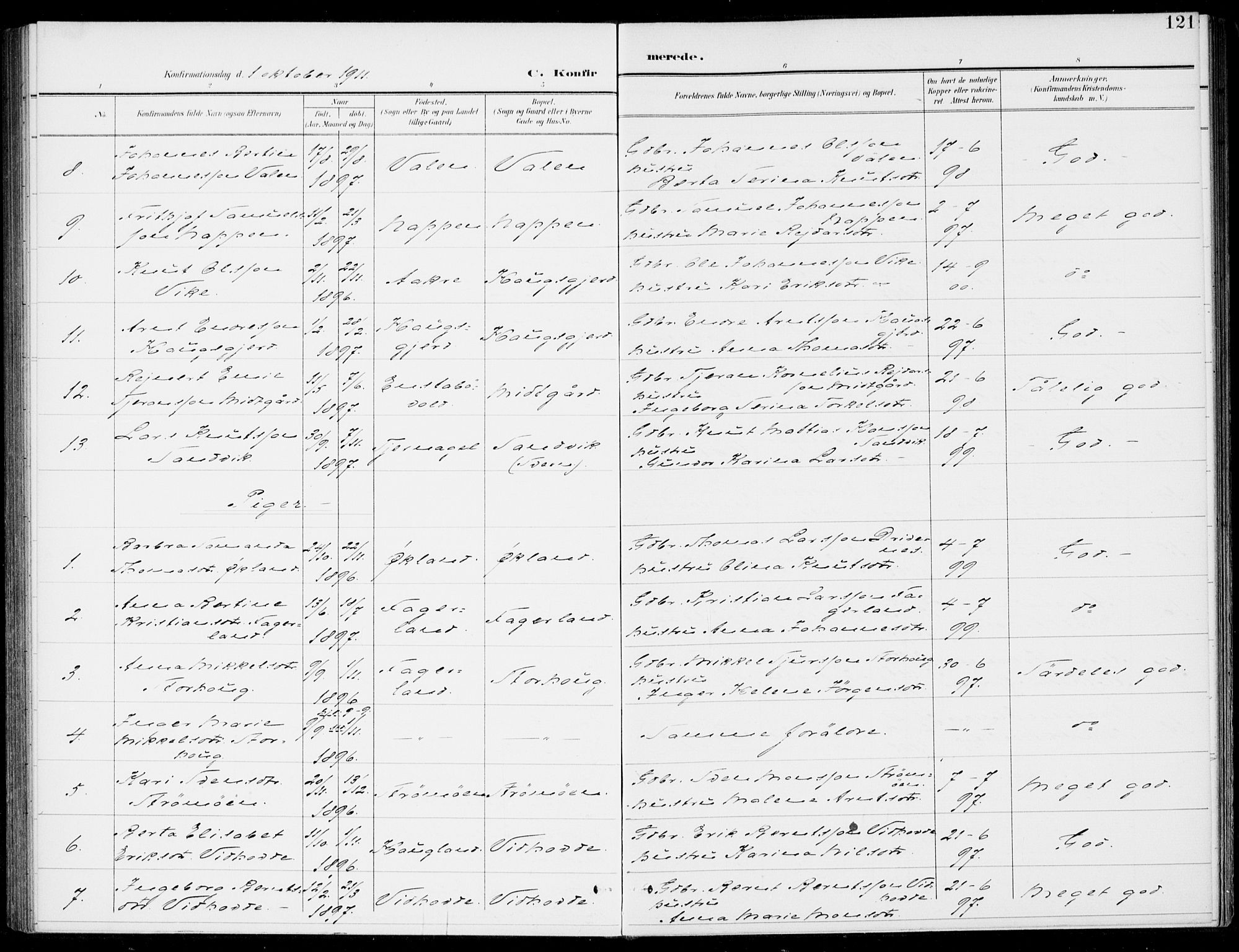 Sveio Sokneprestembete, SAB/A-78501/H/Haa: Parish register (official) no. C 3, 1899-1916, p. 121