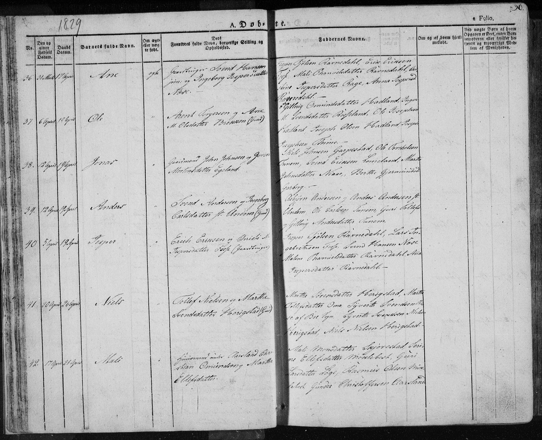 Lye sokneprestkontor, AV/SAST-A-101794/001/30BA/L0004: Parish register (official) no. A 4, 1826-1841, p. 30