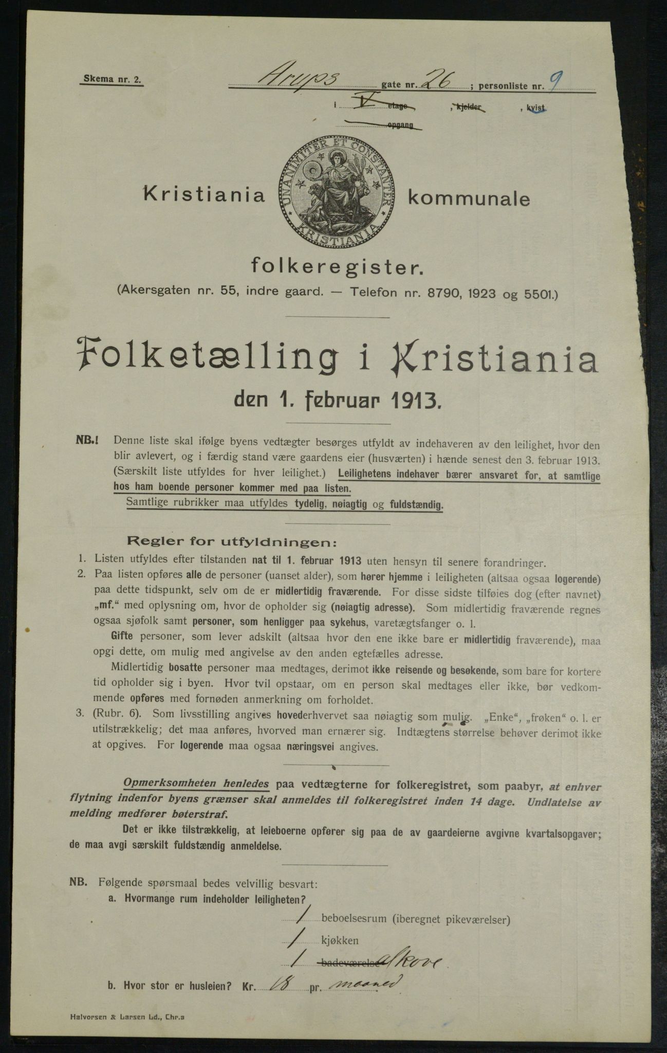 OBA, Municipal Census 1913 for Kristiania, 1913, p. 2405