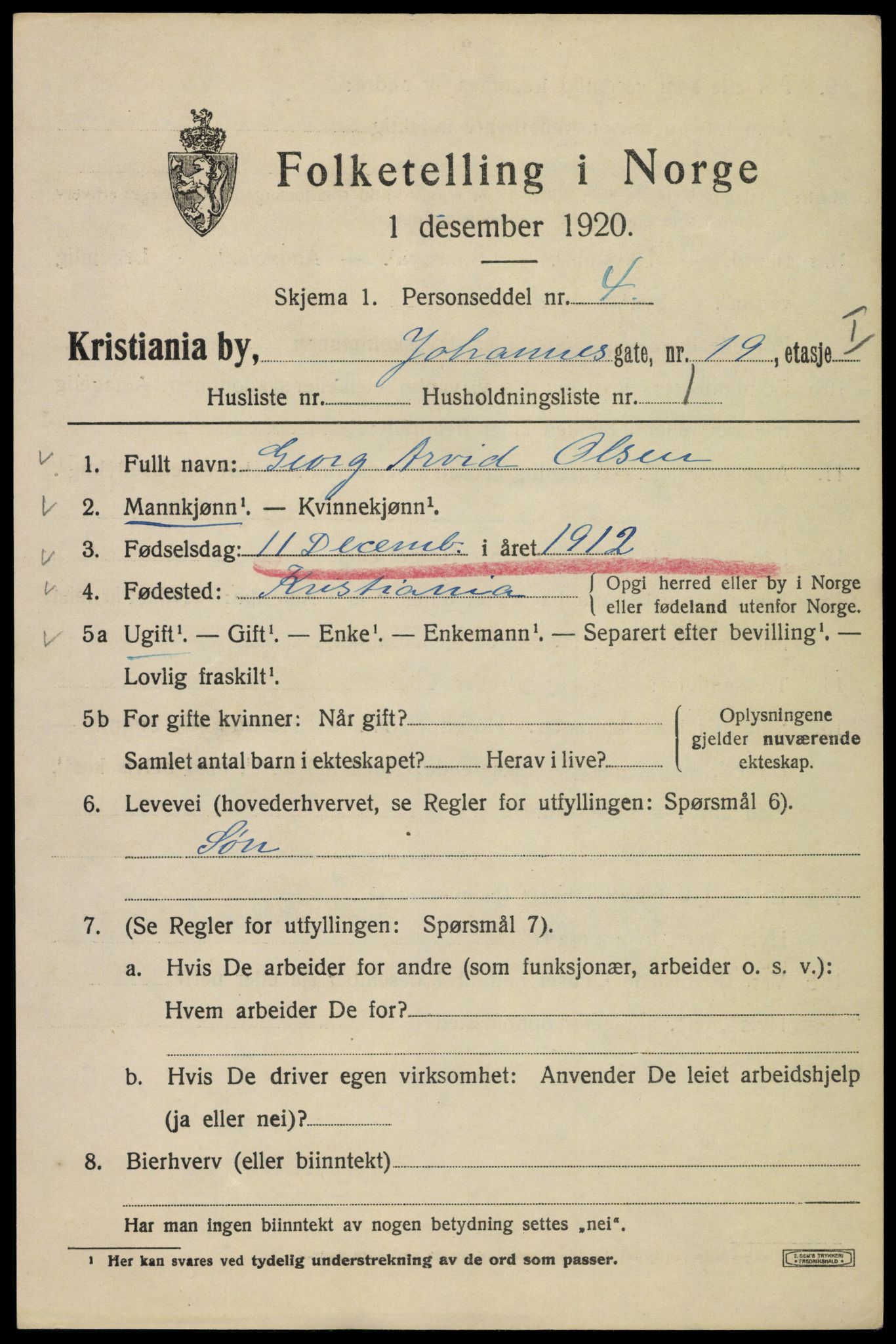 SAO, 1920 census for Kristiania, 1920, p. 324351