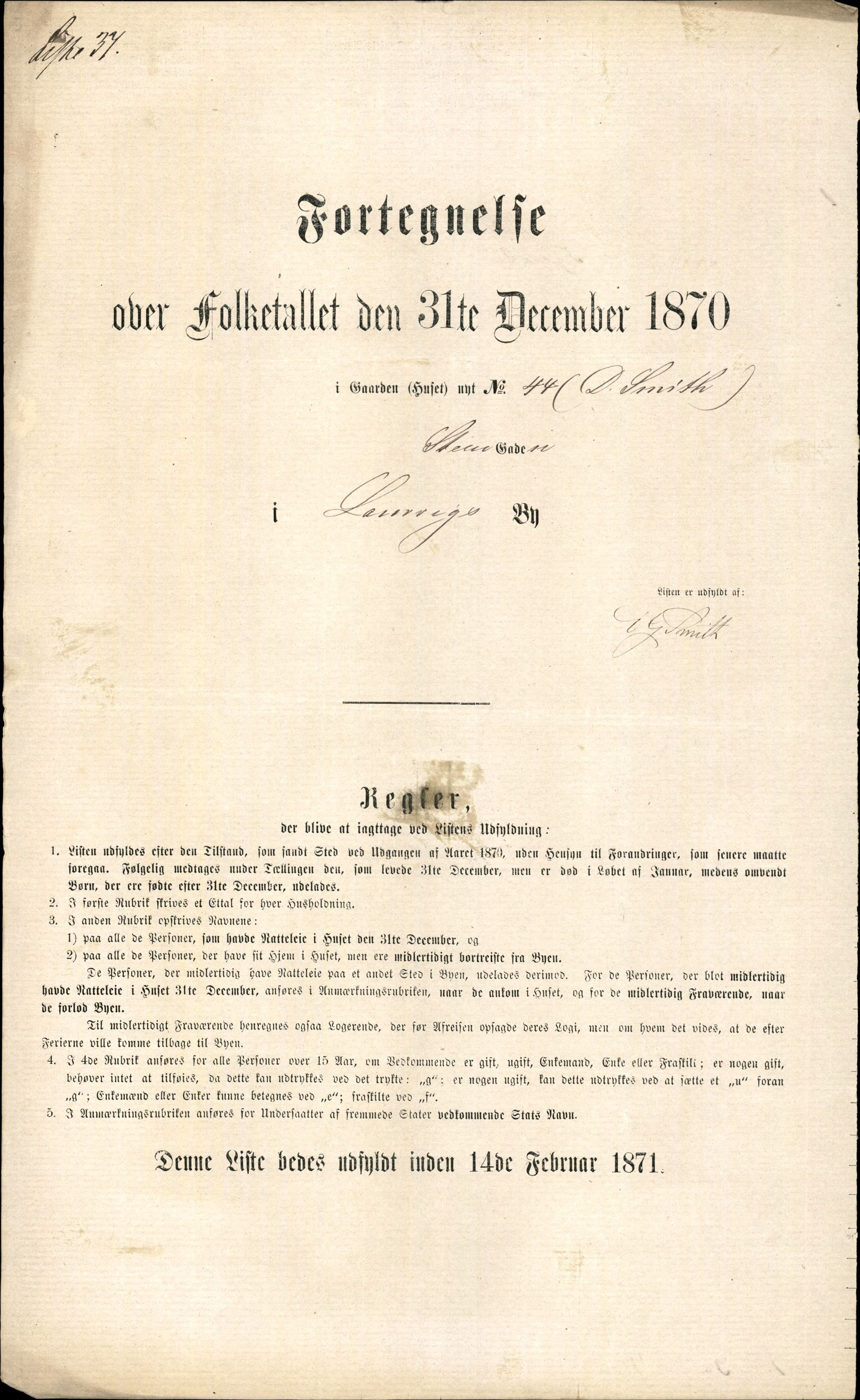 RA, 1870 census for 0707 Larvik, 1870, p. 91