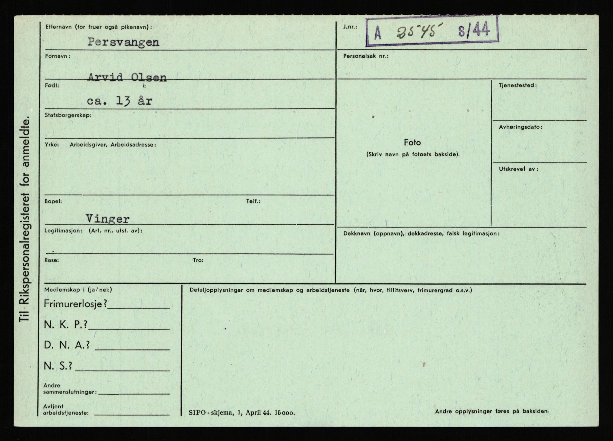 Statspolitiet - Hovedkontoret / Osloavdelingen, AV/RA-S-1329/C/Ca/L0012: Oanæs - Quistgaard	, 1943-1945, p. 3899