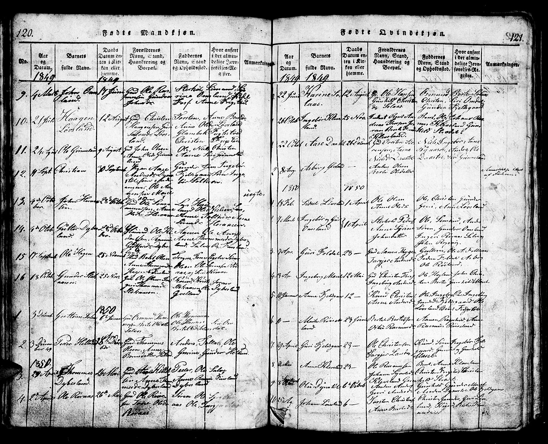 Bjelland sokneprestkontor, SAK/1111-0005/F/Fb/Fbb/L0003: Parish register (copy) no. B 3, 1816-1868, p. 120-121