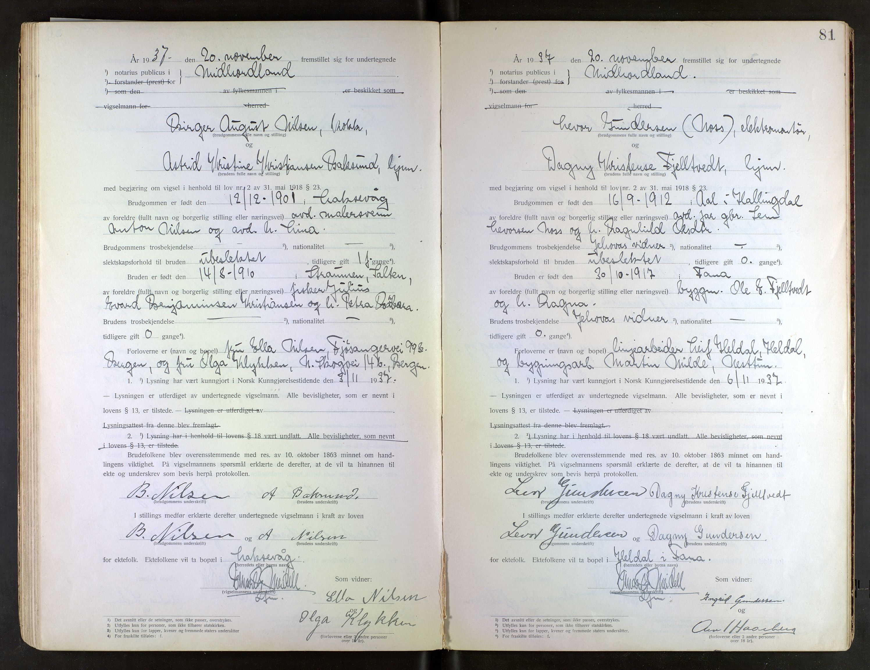 Midhordland sorenskriveri, AV/SAB-A-3001/1/M/Mc/Mca/L0001: Notarialbilag. Vigselbøker, 1920-1939, p. 81