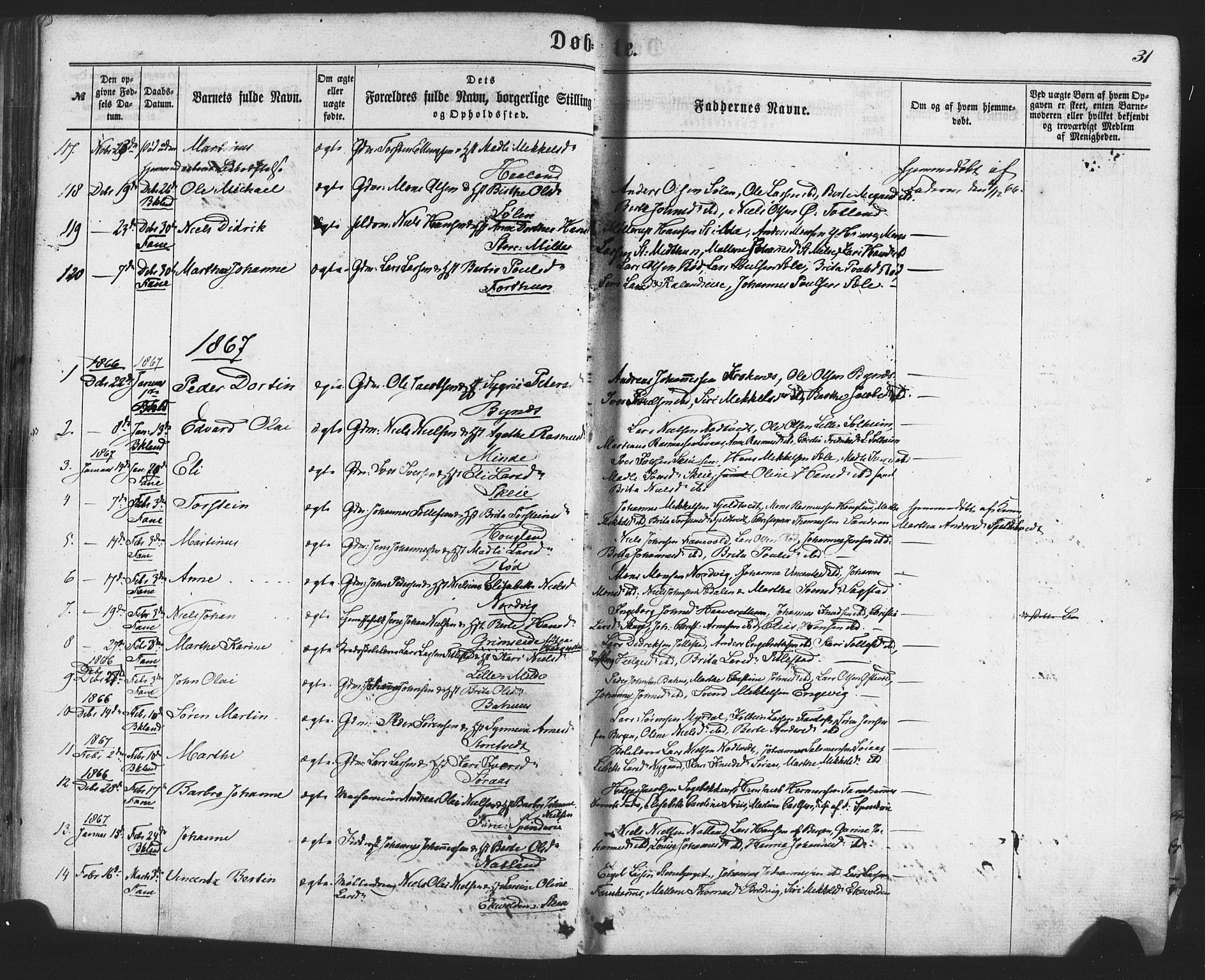 Fana Sokneprestembete, SAB/A-75101/H/Haa/Haaa/L0012: Parish register (official) no. A 12, 1862-1878, p. 31