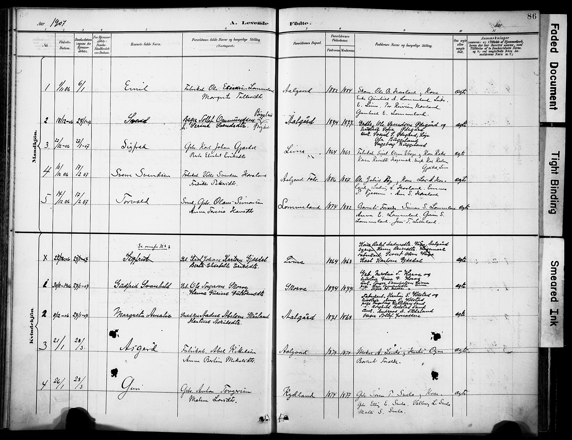 Lye sokneprestkontor, AV/SAST-A-101794/001/30BA/L0012: Parish register (official) no. A 11, 1896-1909, p. 86