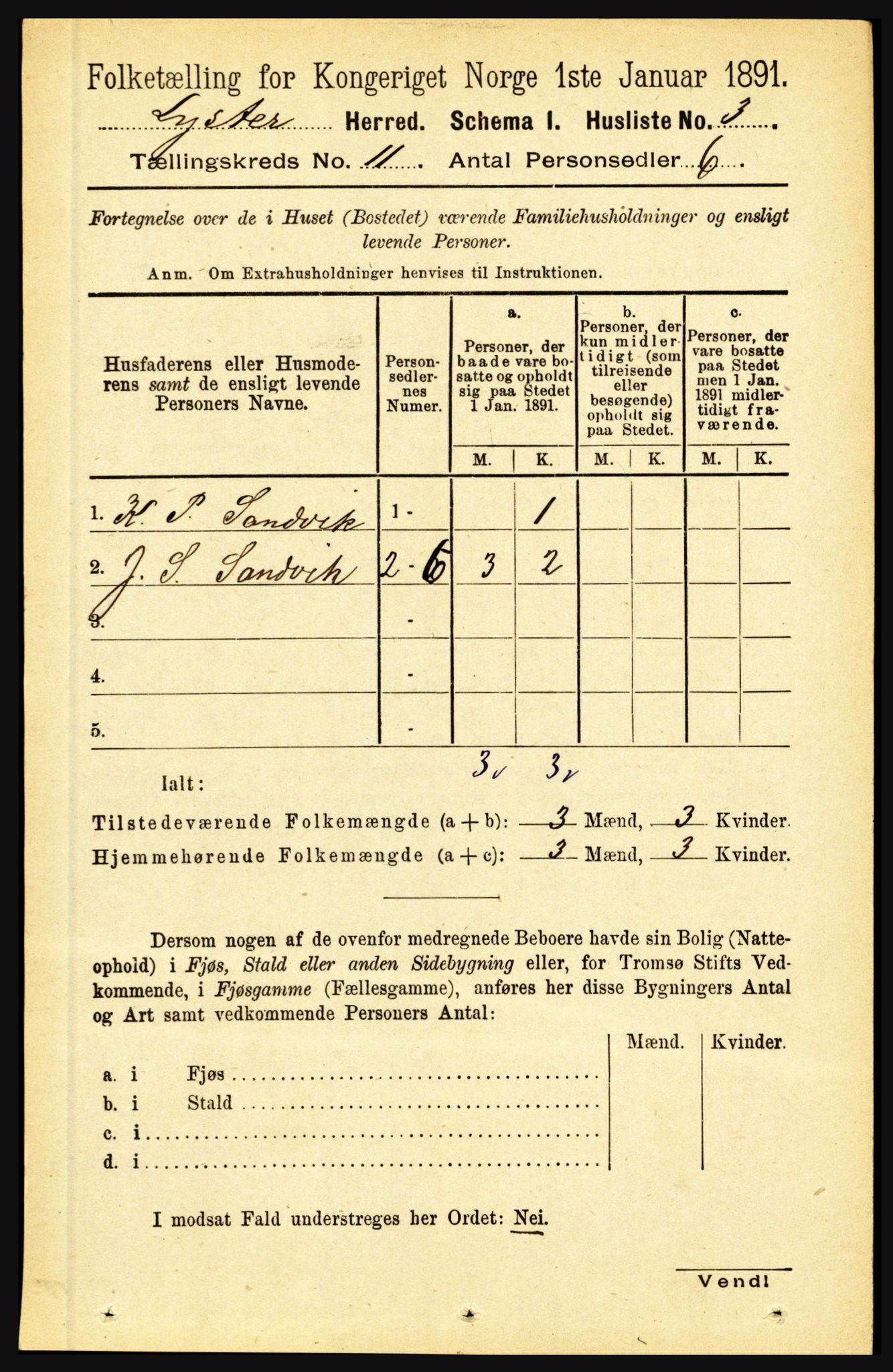 RA, 1891 census for 1426 Luster, 1891, p. 3182