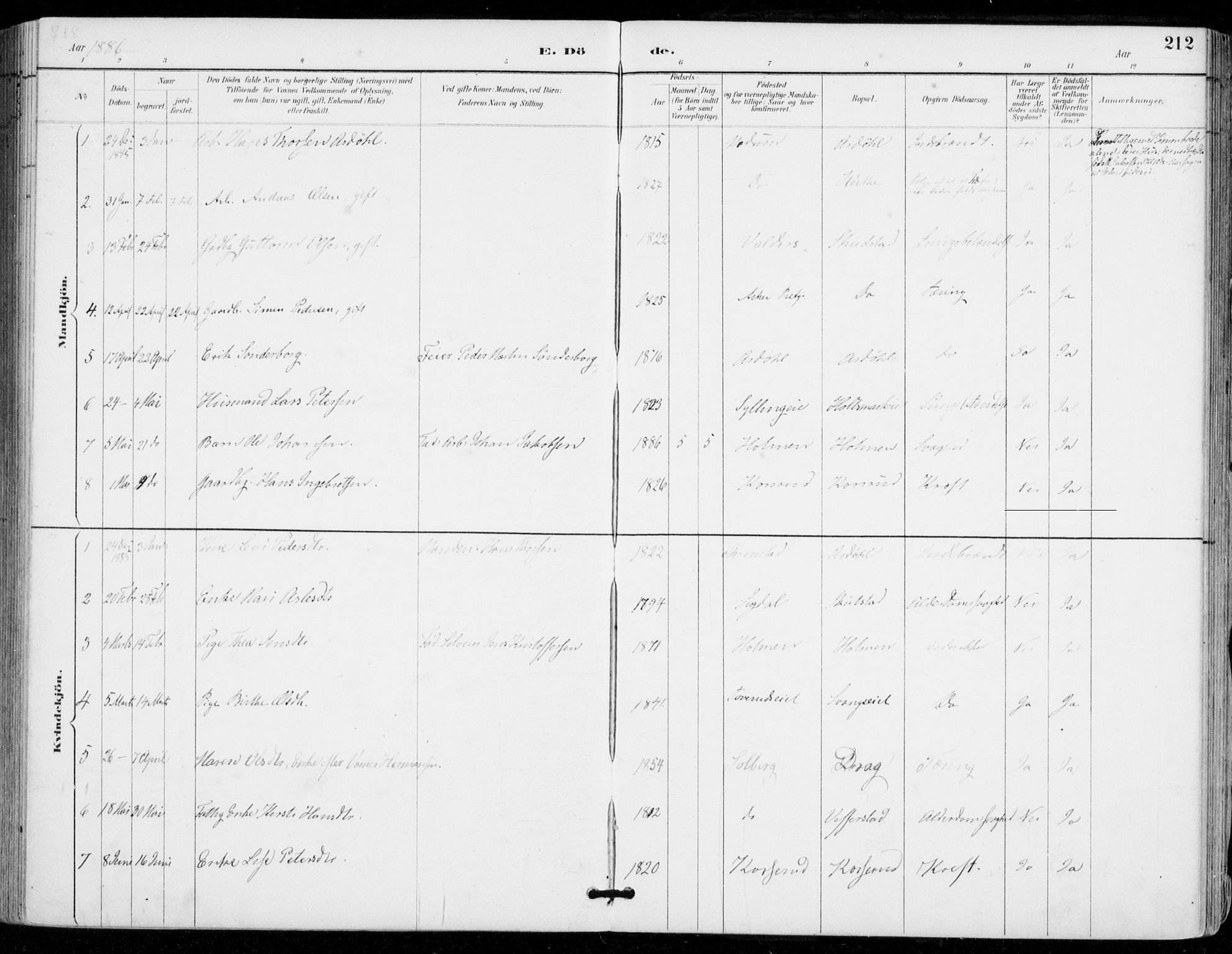 Sylling kirkebøker, SAKO/A-247/F/Fa/L0001: Parish register (official) no. 1, 1883-1910, p. 212