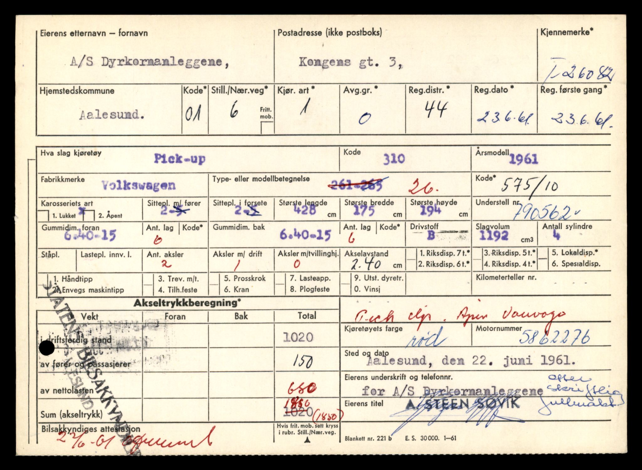 Møre og Romsdal vegkontor - Ålesund trafikkstasjon, AV/SAT-A-4099/F/Fe/L0072: Registreringskort for kjøretøy T 26081 - T 26464, 1927-1998, p. 11