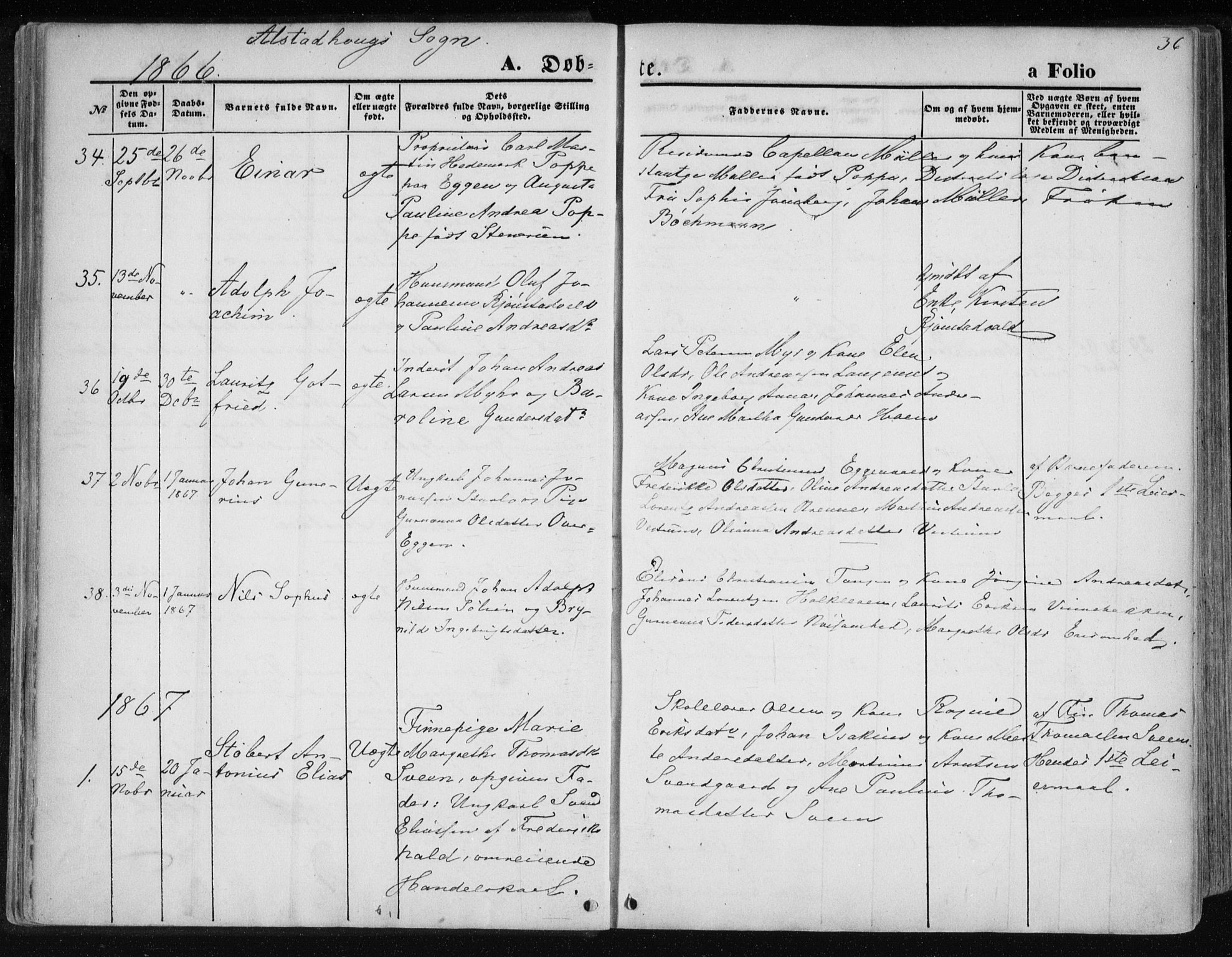 Ministerialprotokoller, klokkerbøker og fødselsregistre - Nord-Trøndelag, SAT/A-1458/717/L0157: Parish register (official) no. 717A08 /1, 1863-1877, p. 36