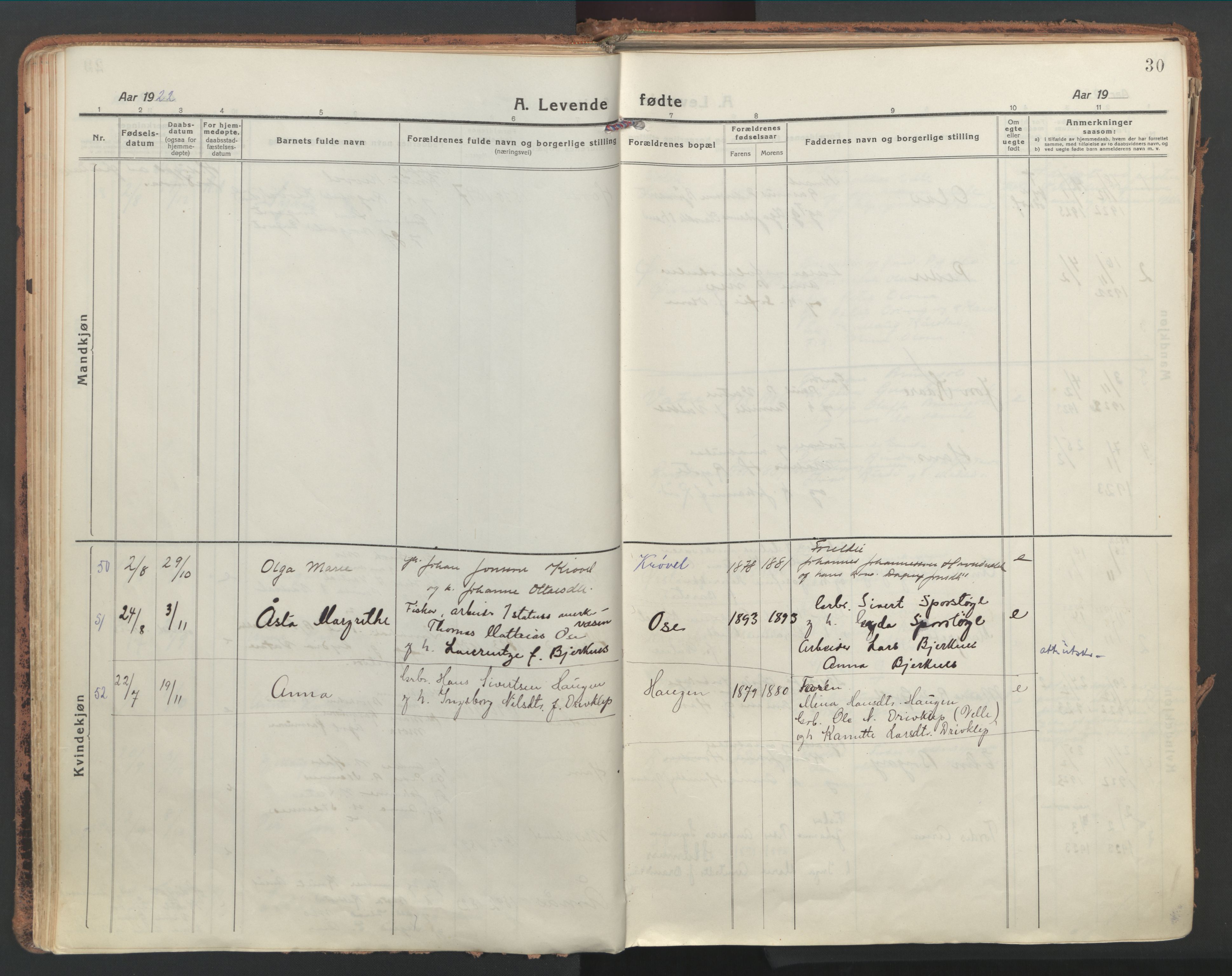 Ministerialprotokoller, klokkerbøker og fødselsregistre - Møre og Romsdal, AV/SAT-A-1454/513/L0180: Parish register (official) no. 513A07, 1919-1929, p. 30