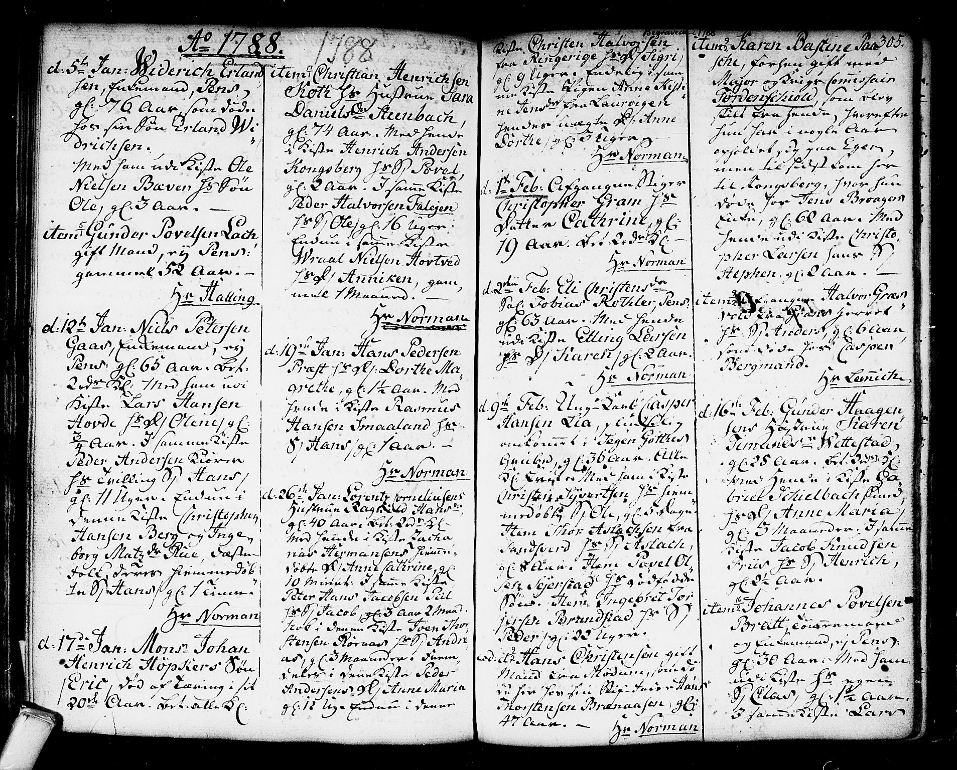 Kongsberg kirkebøker, SAKO/A-22/F/Fa/L0006: Parish register (official) no. I 6, 1783-1797, p. 305