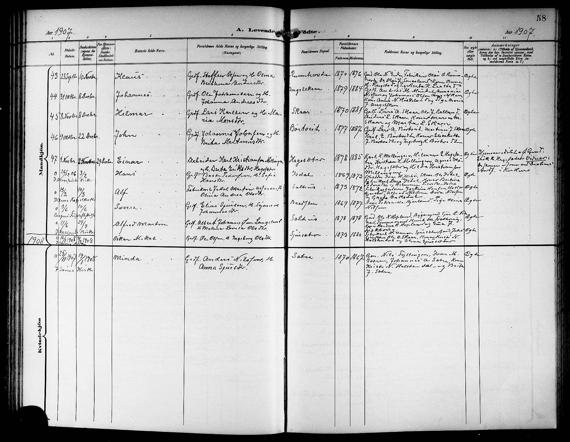 Hamre sokneprestembete, SAB/A-75501/H/Ha/Hab: Parish register (copy) no. B 4, 1898-1919, p. 58