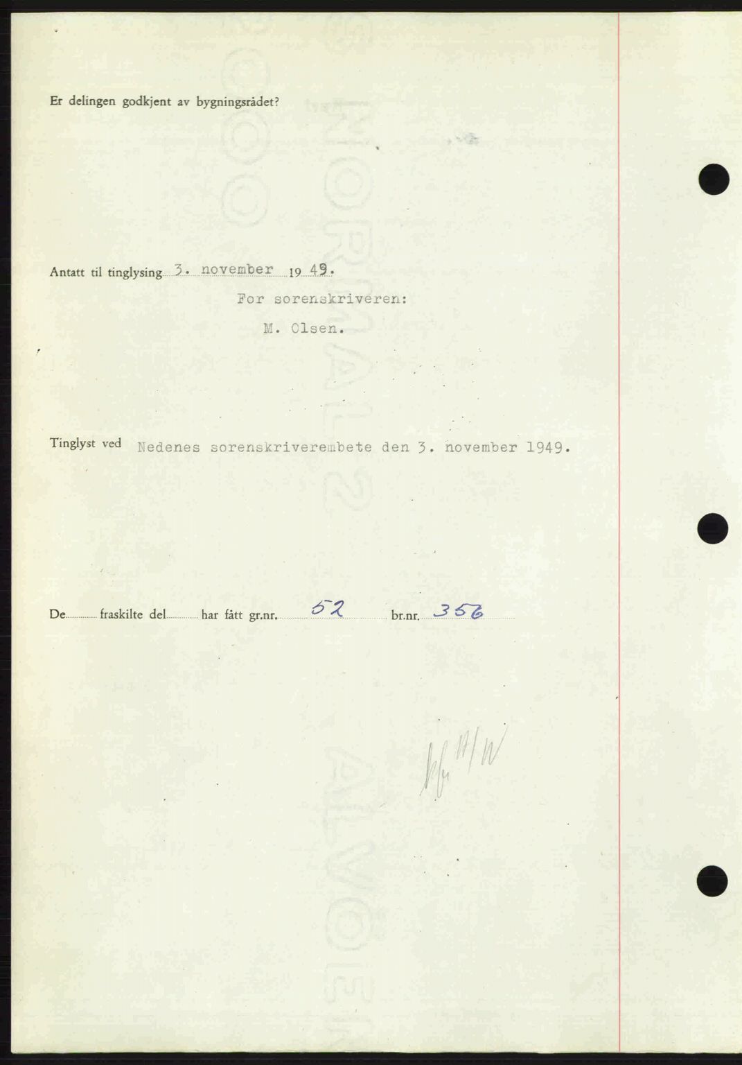 Nedenes sorenskriveri, AV/SAK-1221-0006/G/Gb/Gba/L0061: Mortgage book no. A13, 1949-1949, Diary no: : 1745/1949