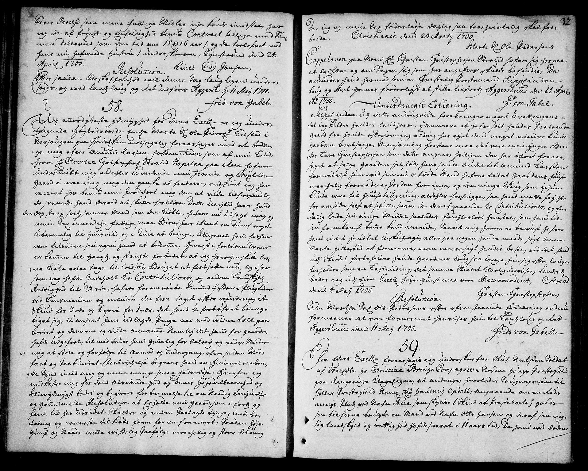 Stattholderembetet 1572-1771, AV/RA-EA-2870/Ad/L0006: Supplikasjons- og resolusjonsprotokoll, 1699-1706, p. 31b-32a