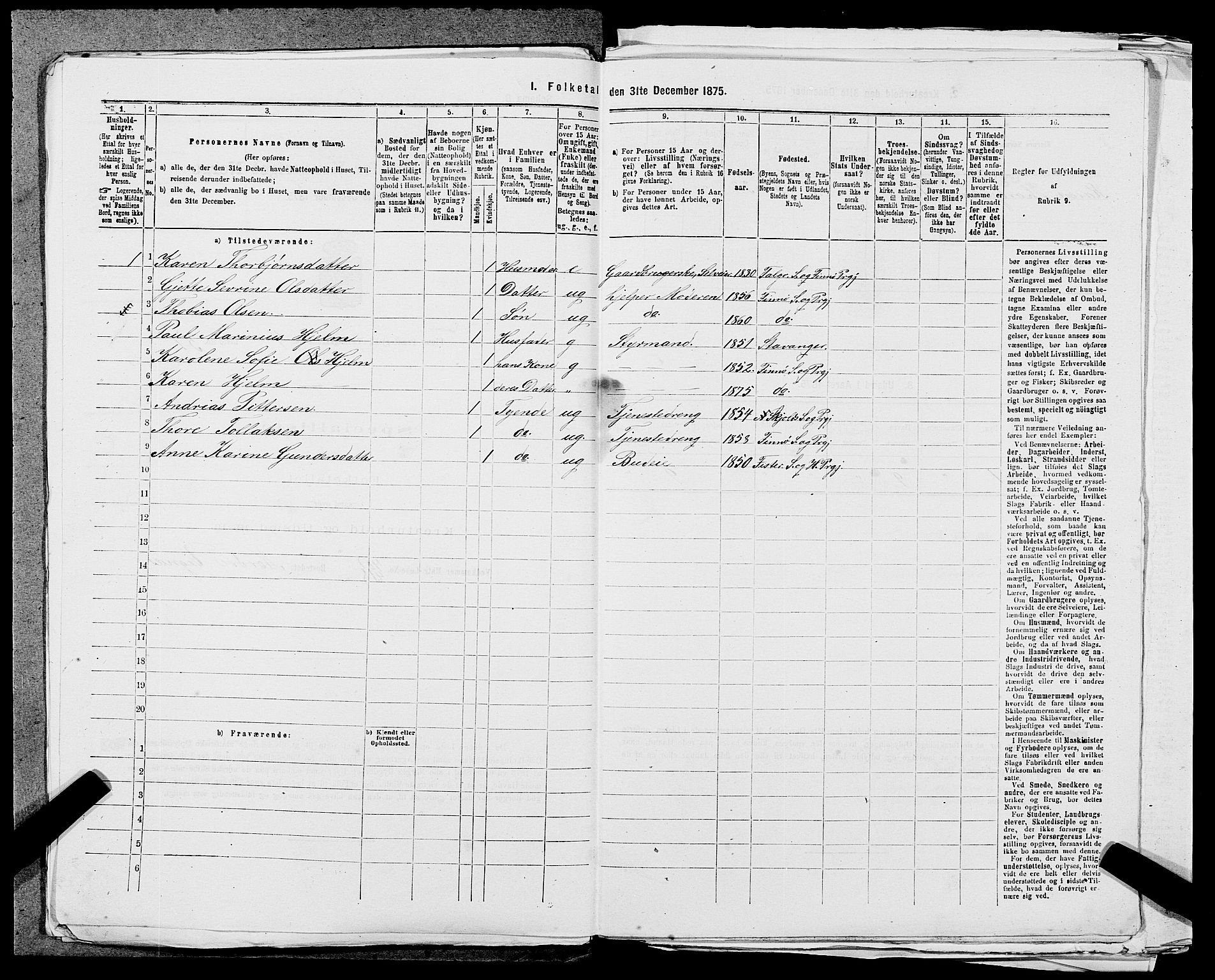 SAST, 1875 census for 1141P Finnøy, 1875, p. 453