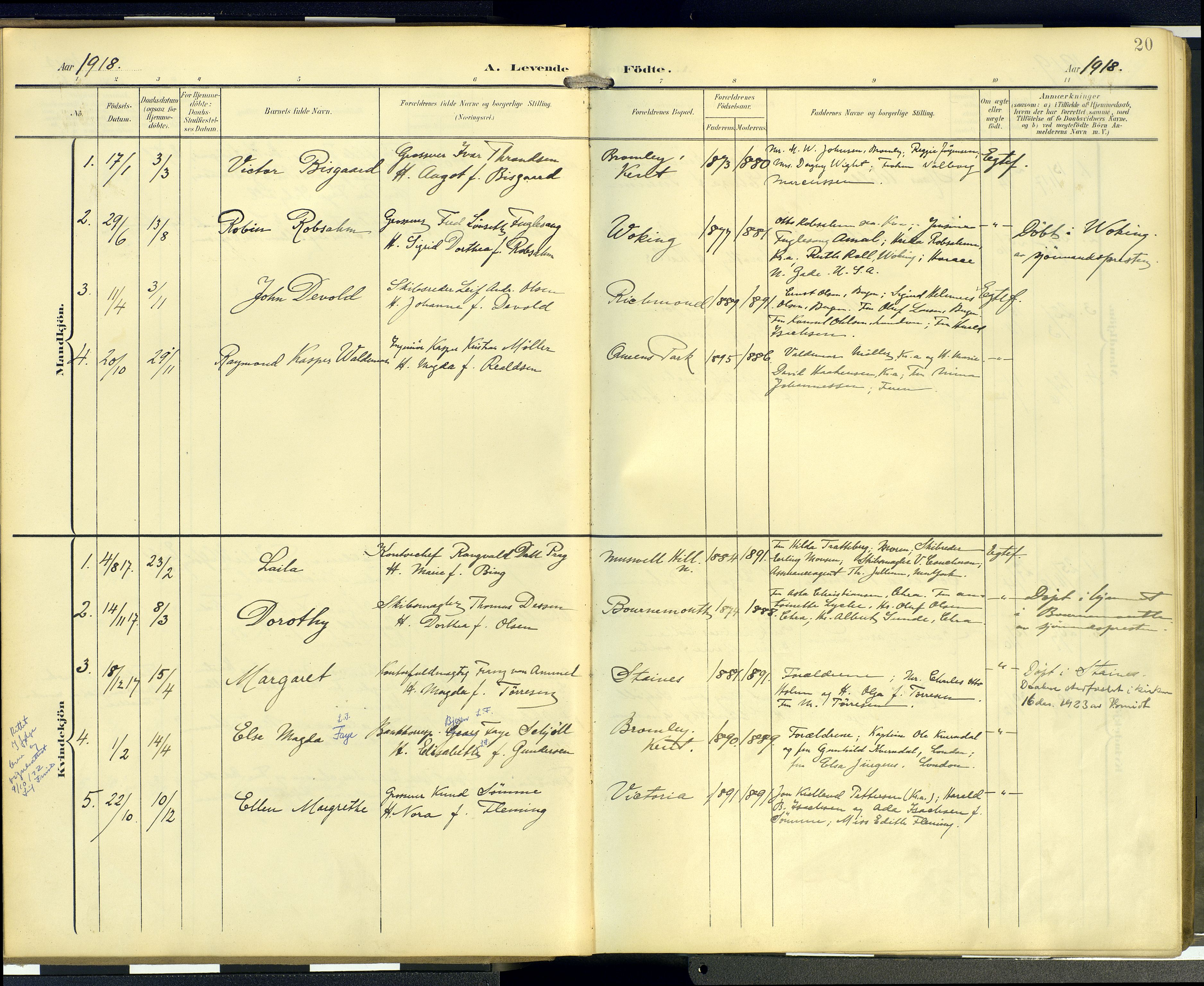  Den norske sjømannsmisjon i utlandet/London m/bistasjoner, SAB/SAB/PA-0103/H/Ha/L0003: Parish register (official) no. A 3, 1903-1934, p. 19b-20a