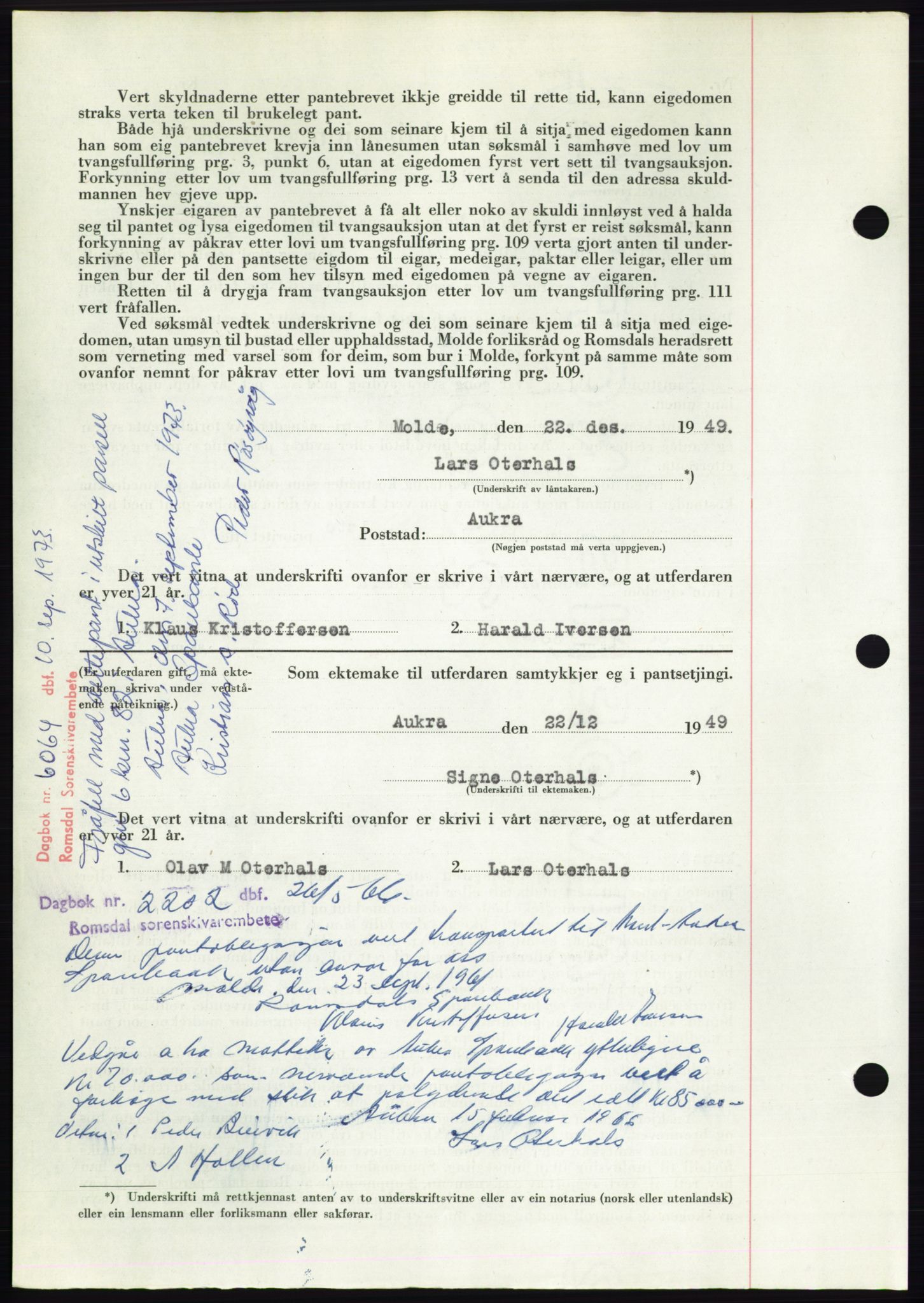 Romsdal sorenskriveri, AV/SAT-A-4149/1/2/2C: Mortgage book no. B5, 1949-1950, Diary no: : 3698/1949