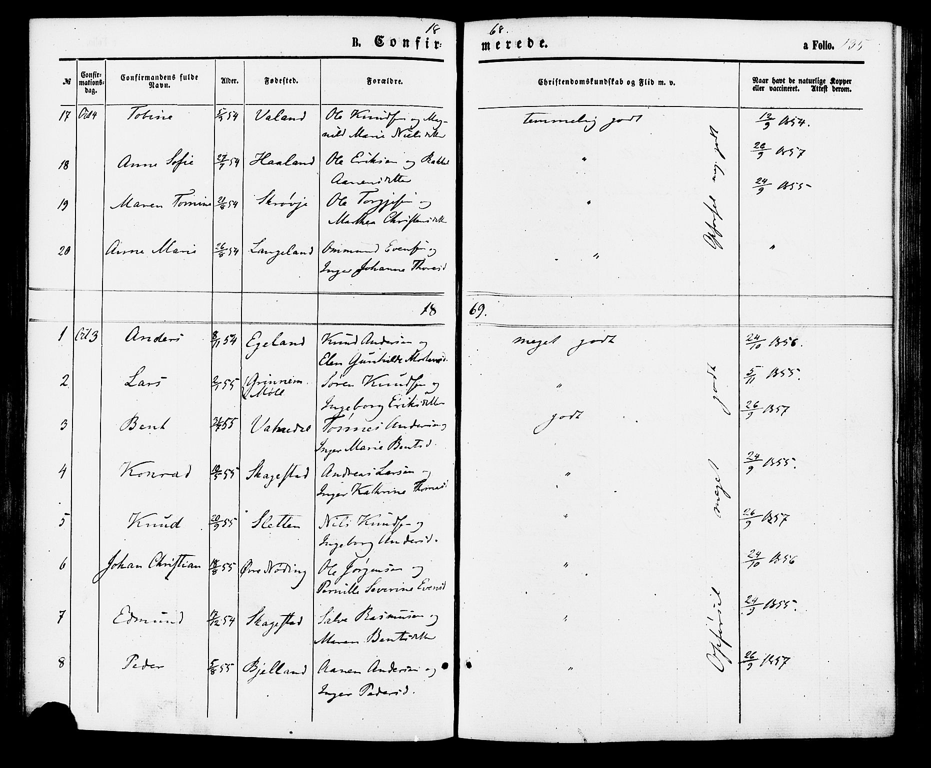Holum sokneprestkontor, AV/SAK-1111-0022/F/Fa/Faa/L0006: Parish register (official) no. A 6, 1865-1883, p. 135