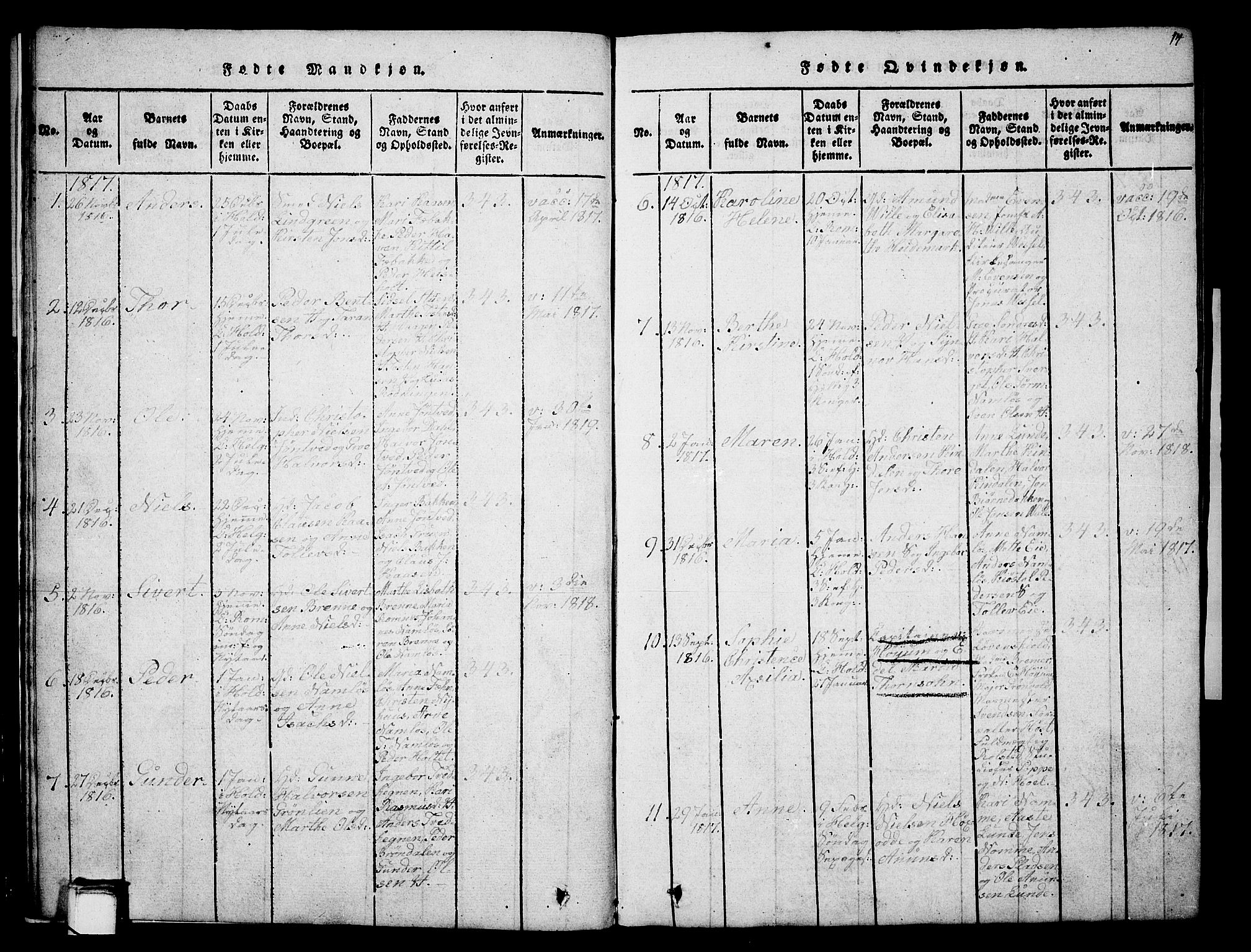 Holla kirkebøker, AV/SAKO-A-272/G/Ga/L0001: Parish register (copy) no. I 1, 1814-1830, p. 14