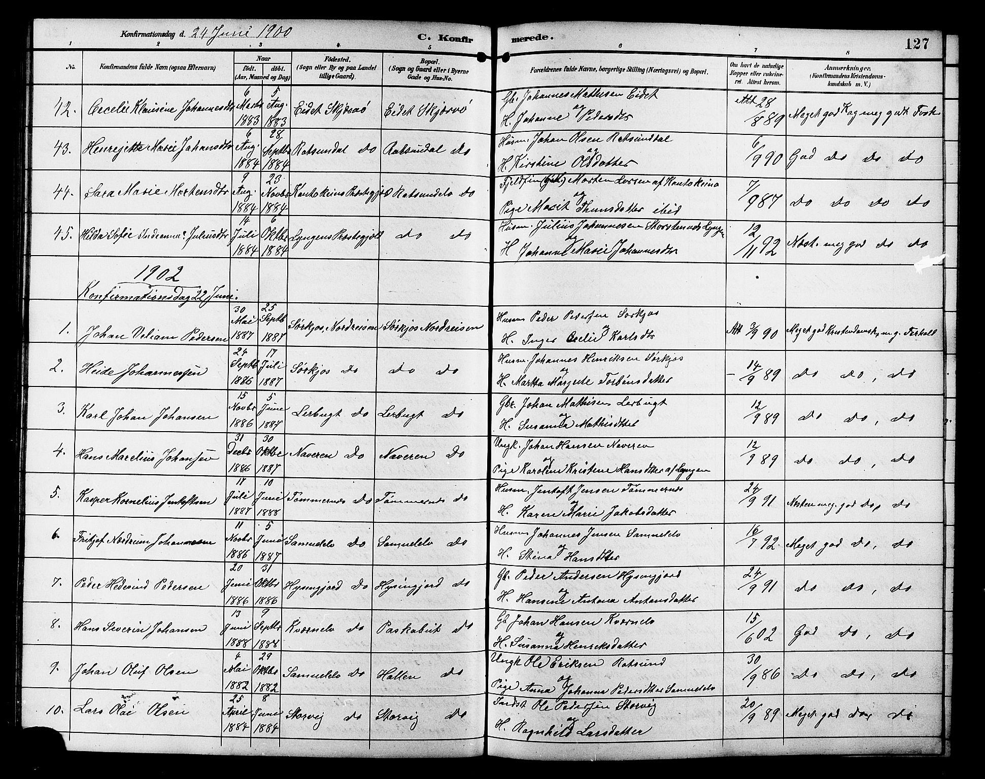 Skjervøy sokneprestkontor, SATØ/S-1300/H/Ha/Hab/L0021klokker: Parish register (copy) no. 21, 1893-1910, p. 127