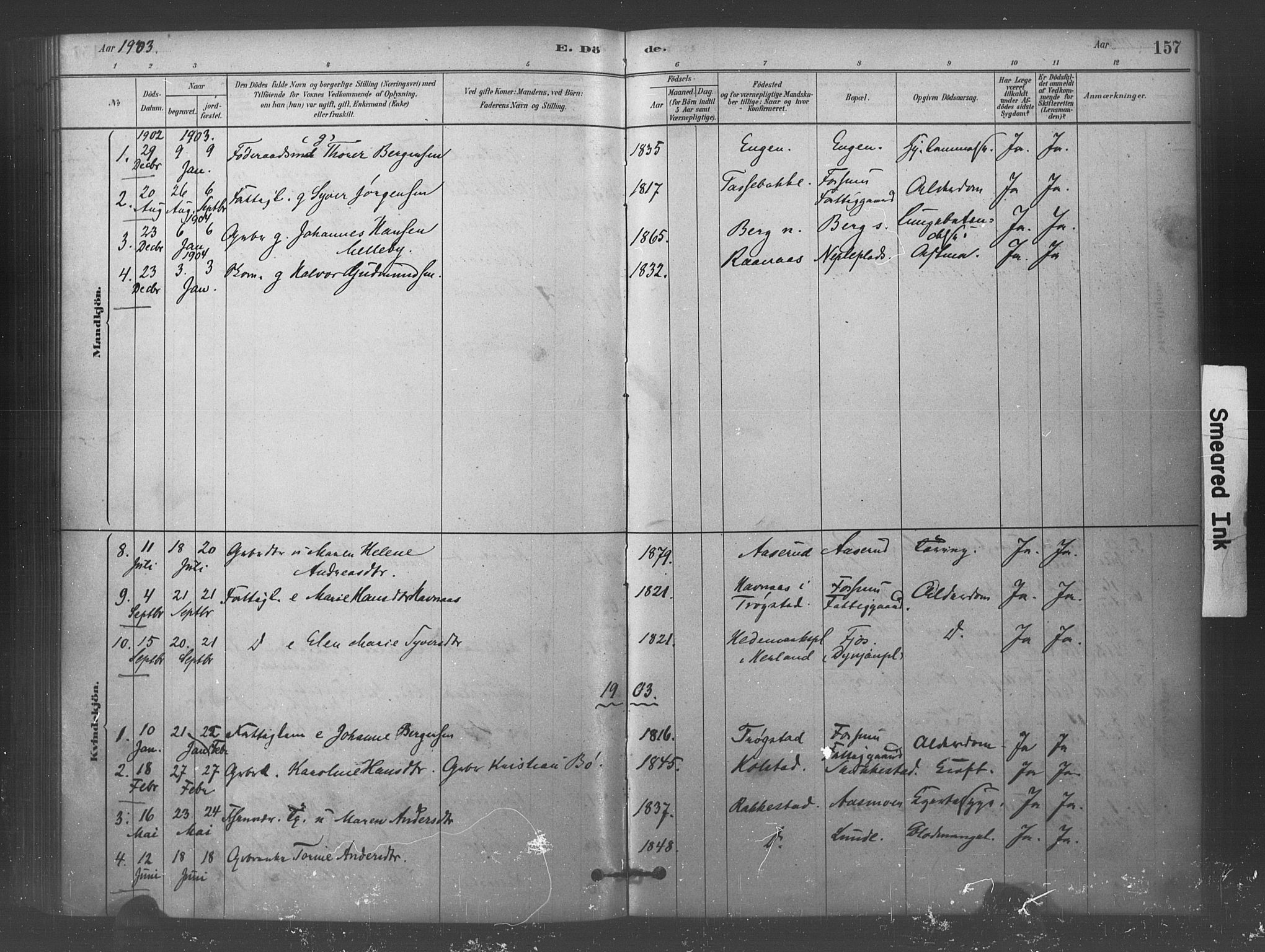 Eidsberg prestekontor Kirkebøker, AV/SAO-A-10905/F/Fc/L0001: Parish register (official) no. III 1, 1879-1905, p. 157